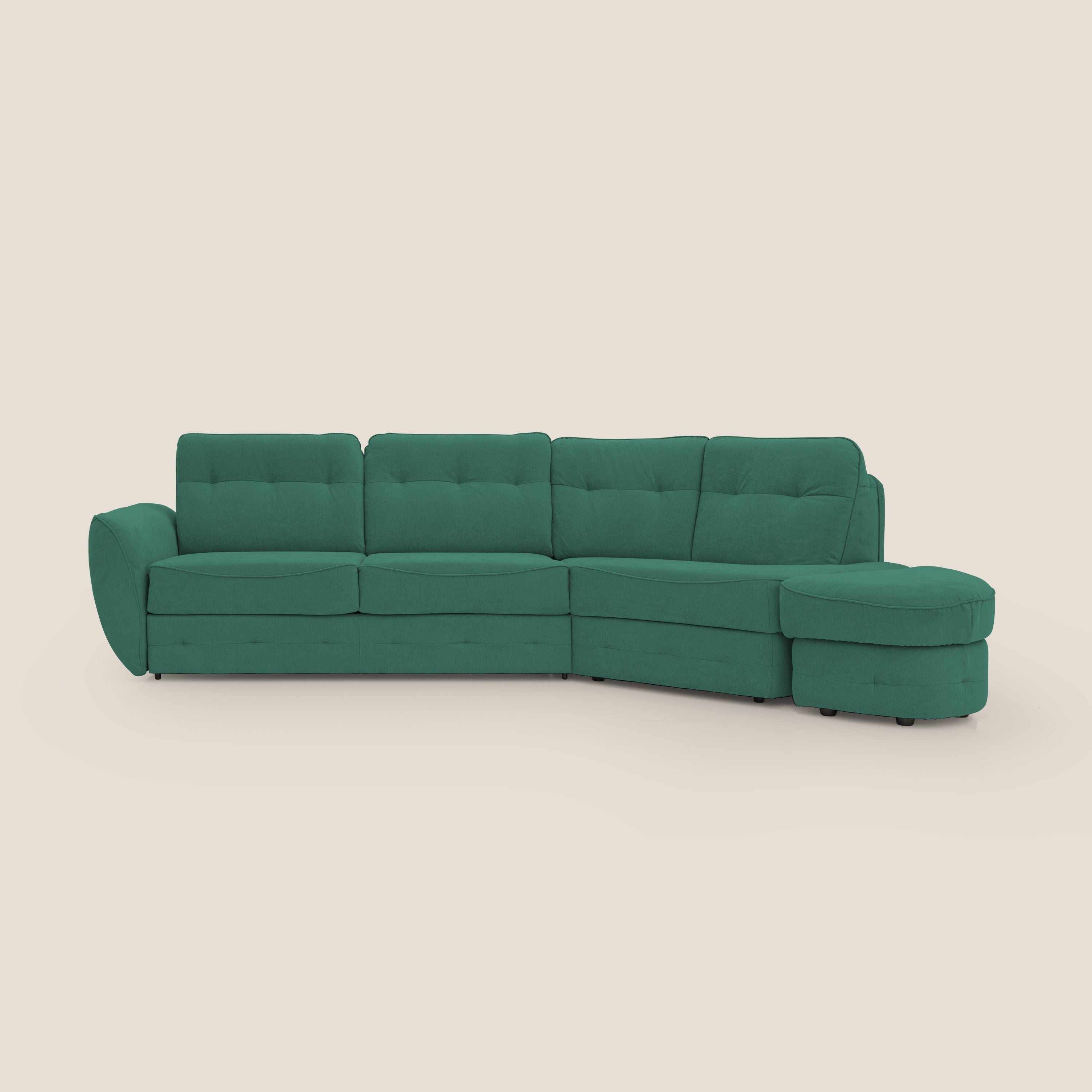 Zeus divano letto angolare con materasso H18 cm pouf mobile in tessuto impermeabile T02 verde - divani.store