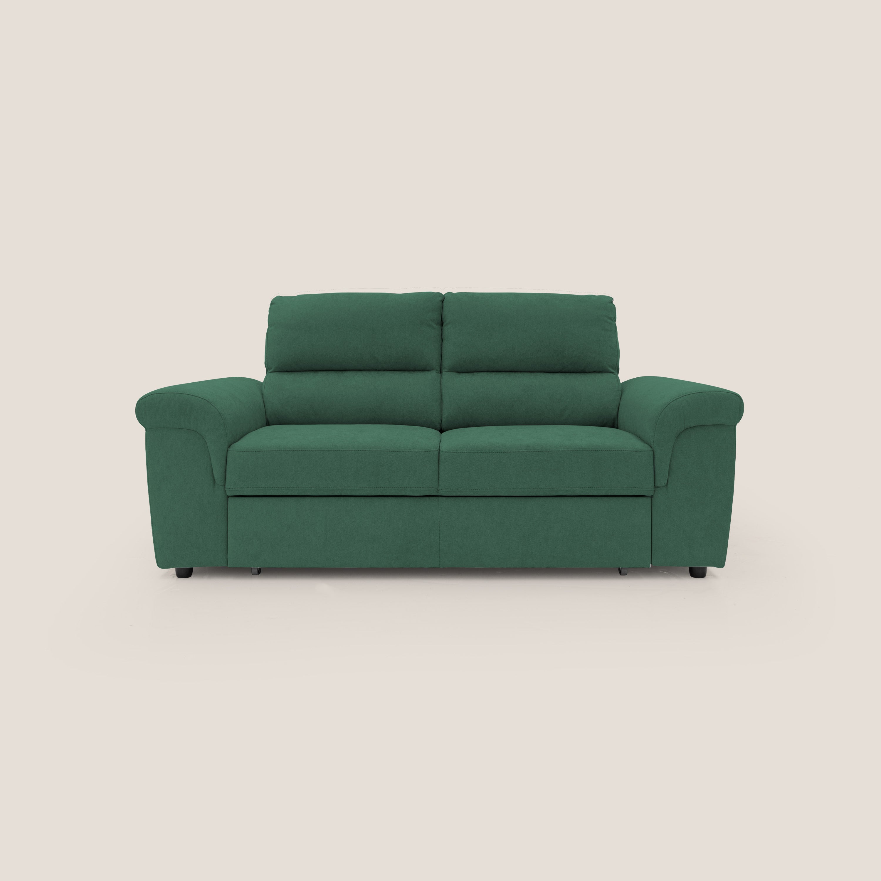 Minerva divano con pouf estraibile poggiapiedi in tessuto morbido impermeabile T02 verde - divani.store