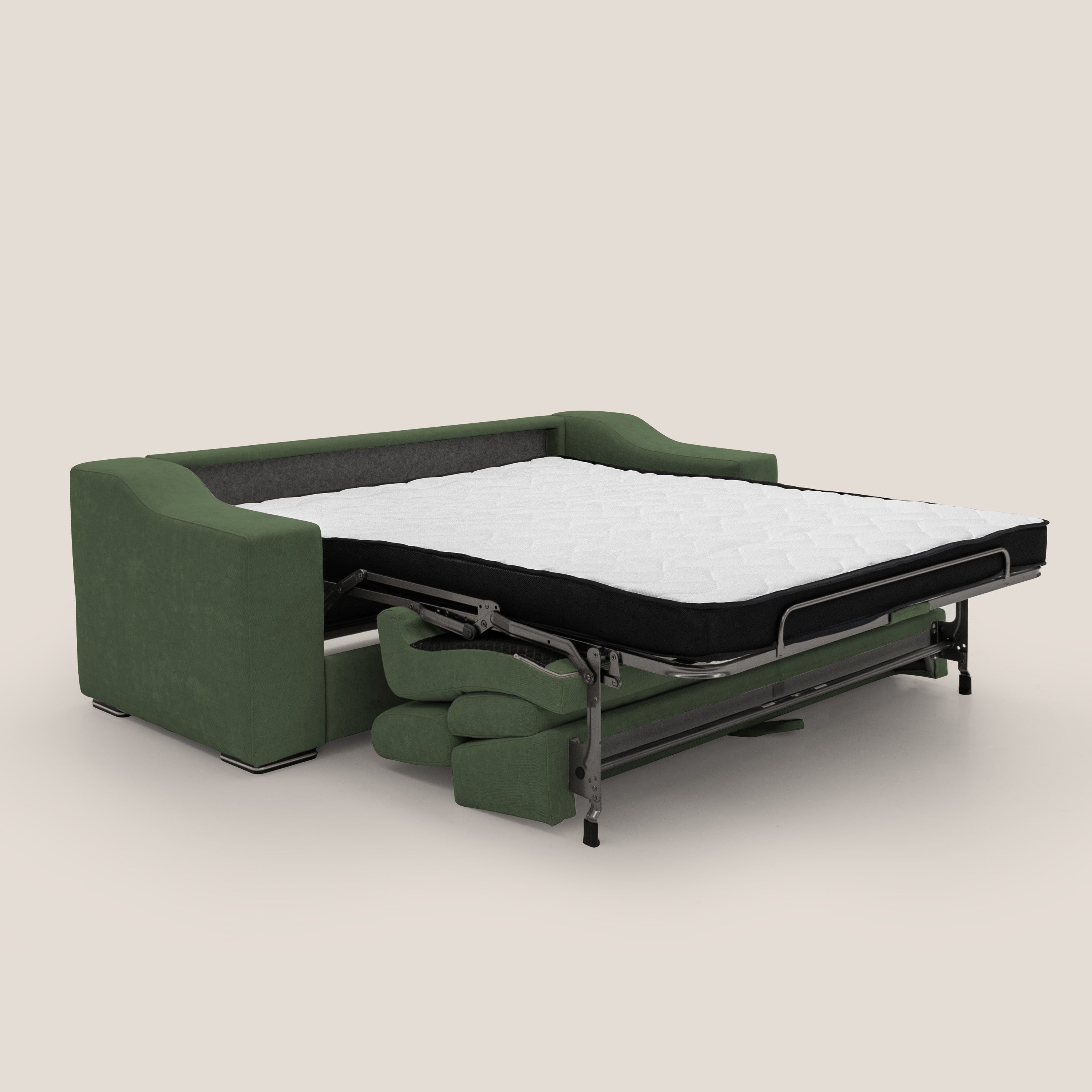 Bomber divano letto matrimoniale con poggiatesta in tessuto impermeabile T14 verde - divani.store