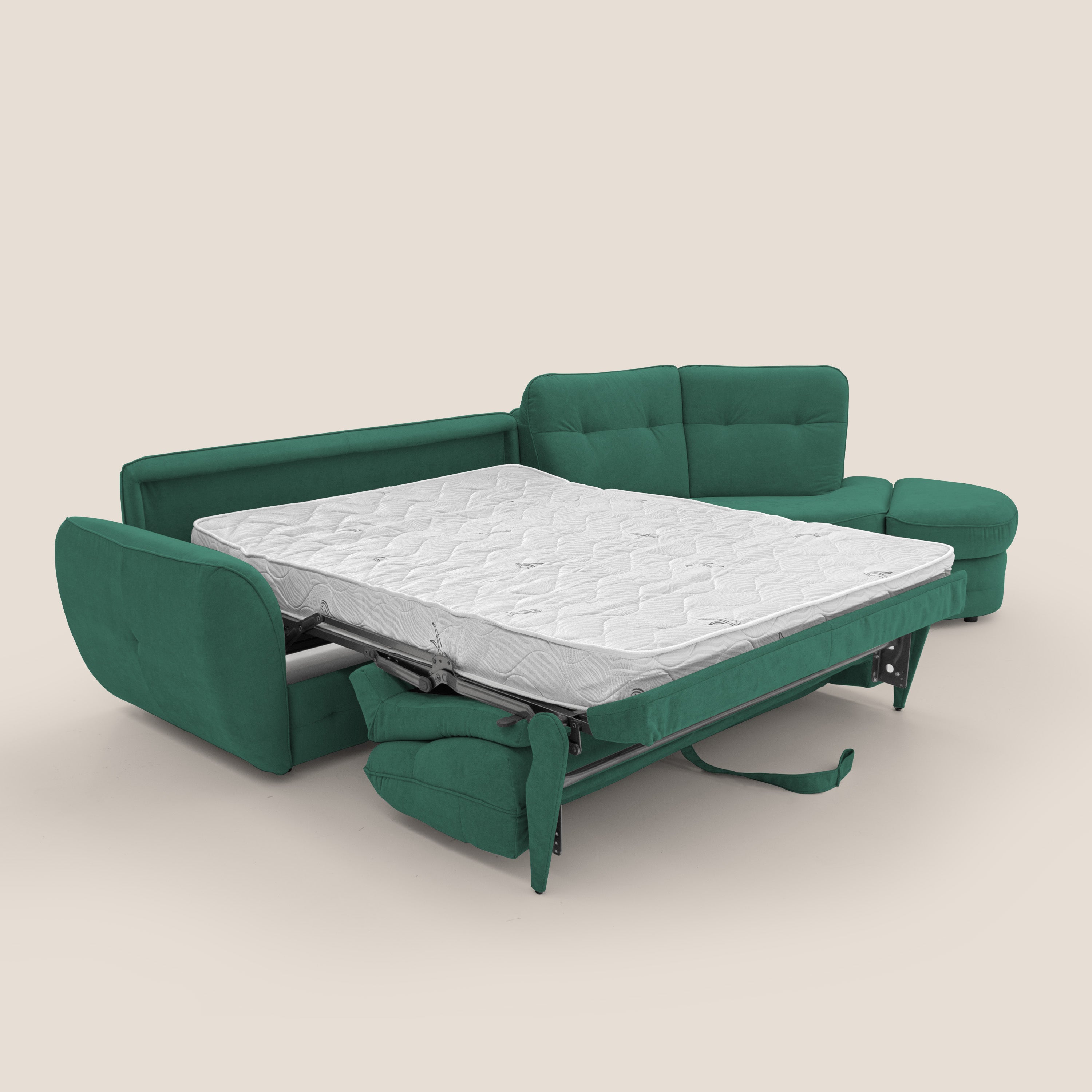 Zeus divano letto angolare con materasso H18 cm pouf mobile in tessuto impermeabile T02 - divani.store