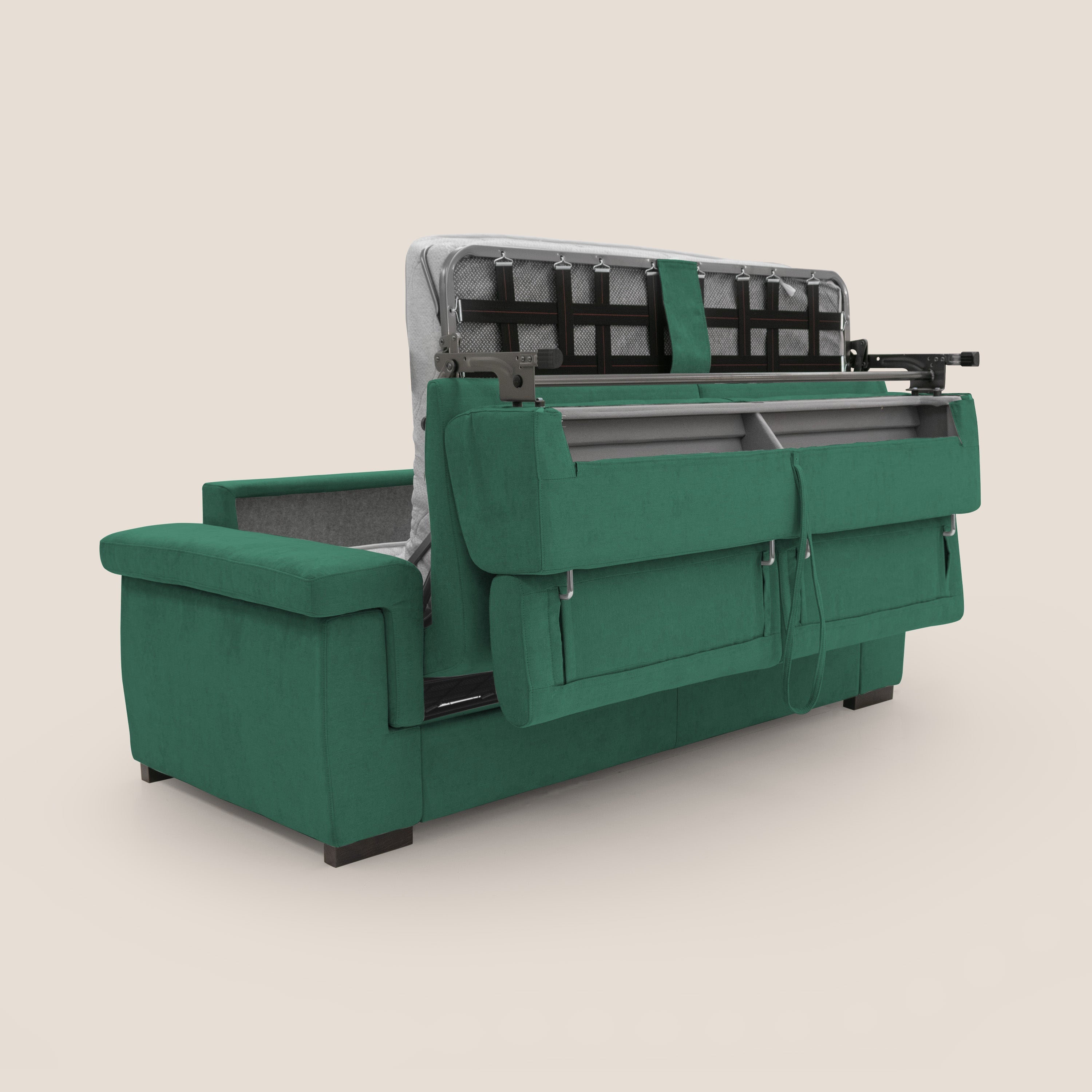Bjorn divano letto sfoderabile con materasso H18 cm e poggiatesta reclinabili in tessuto impermeabile T02 verde - divani.store