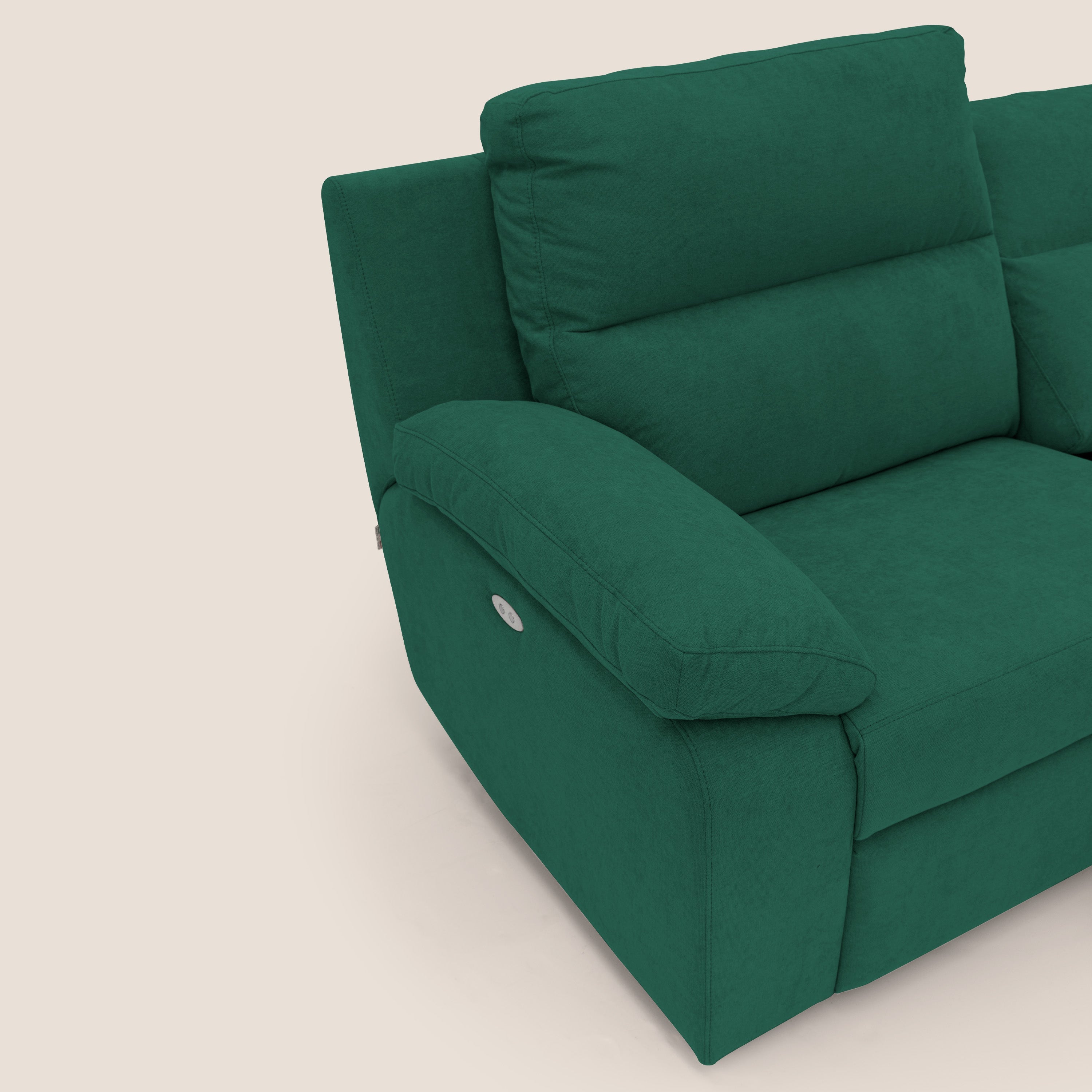 Romeo Divano relax con recliner elettrico in morbido tessuto impermeabile T02 verde - divani.store
