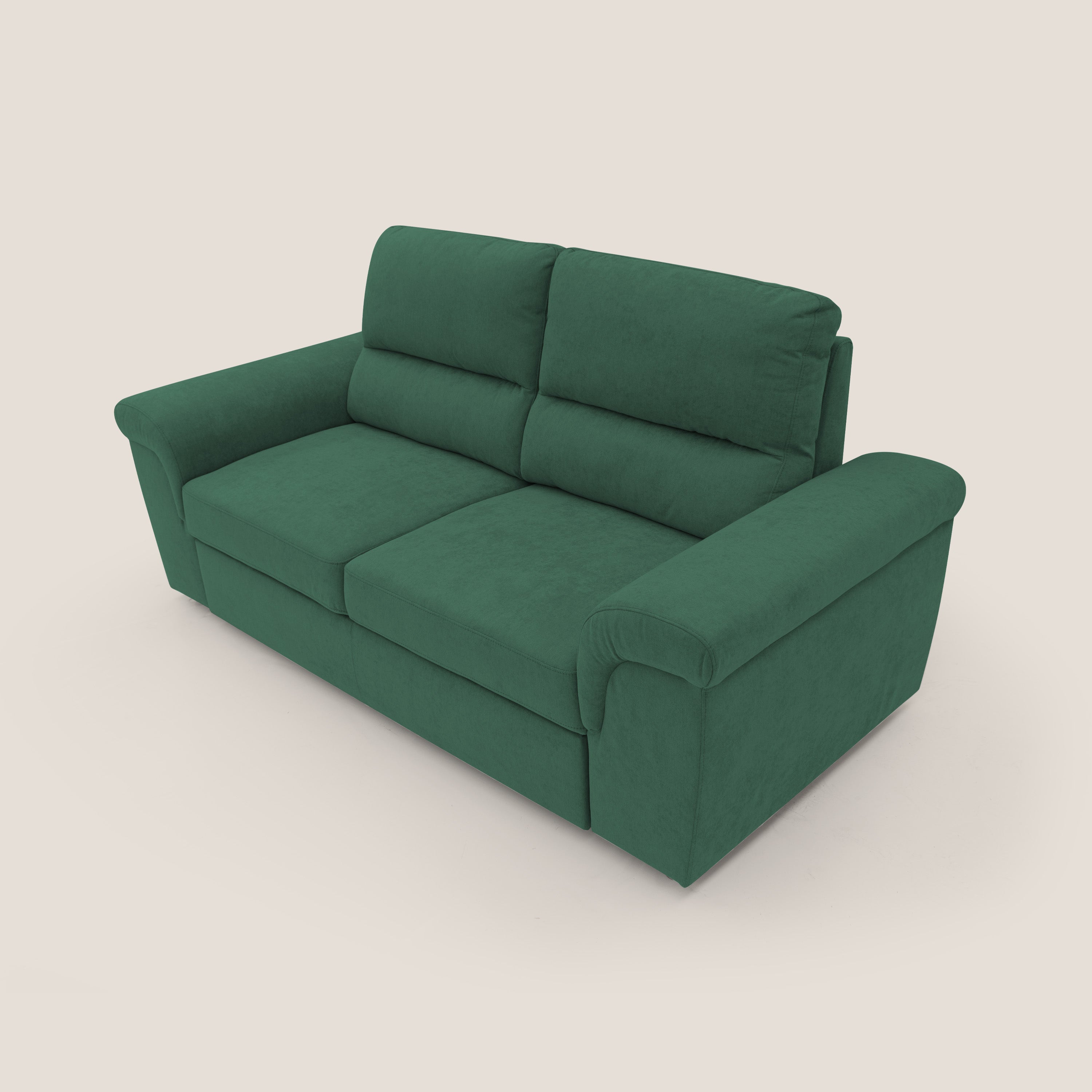 Minerva divano con pouf estraibile poggiapiedi in tessuto morbido impermeabile T02 verde - divani.store