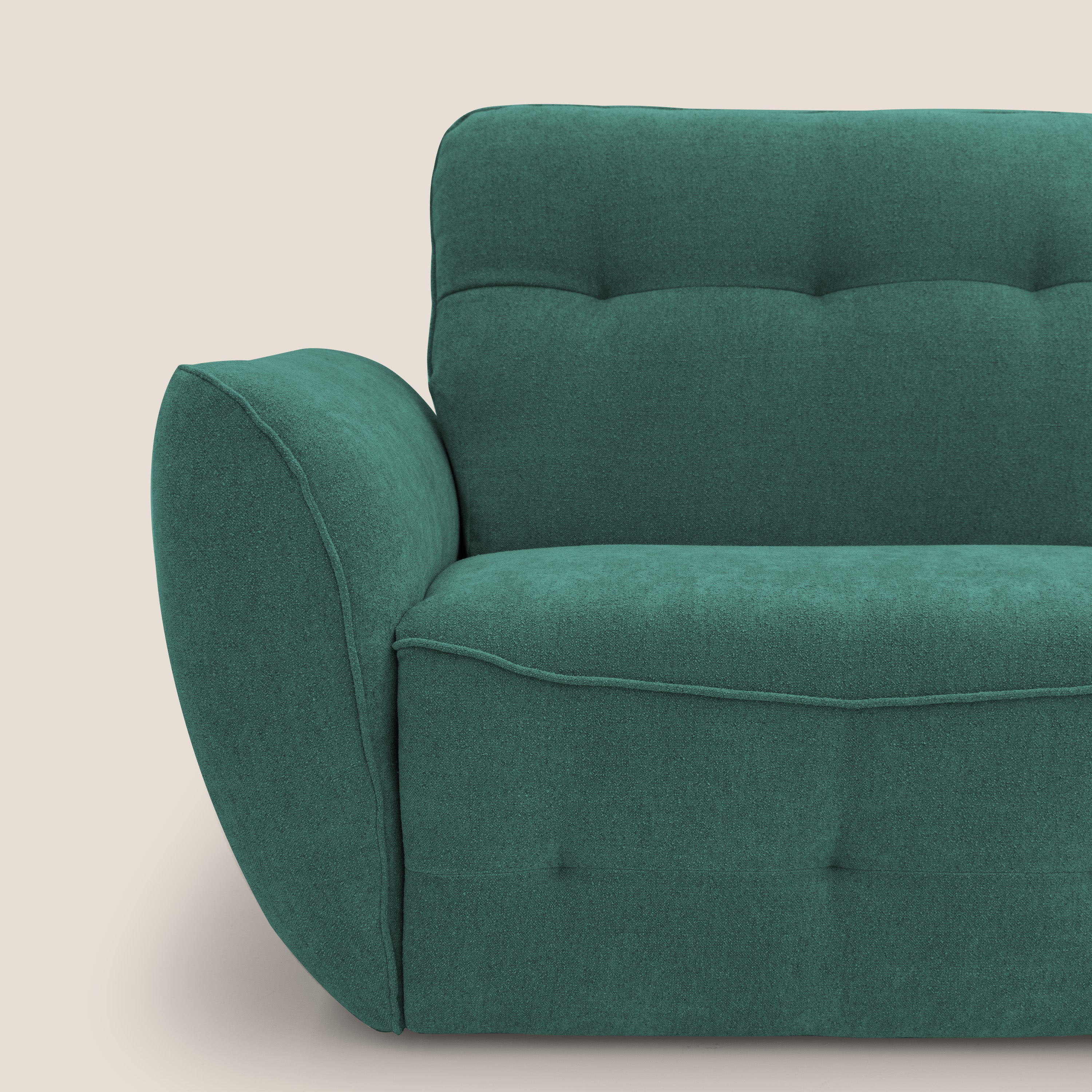 Cerbero divano angolare con pouf mobile in morbido bouclé impermeabile T07 verde - divani.store