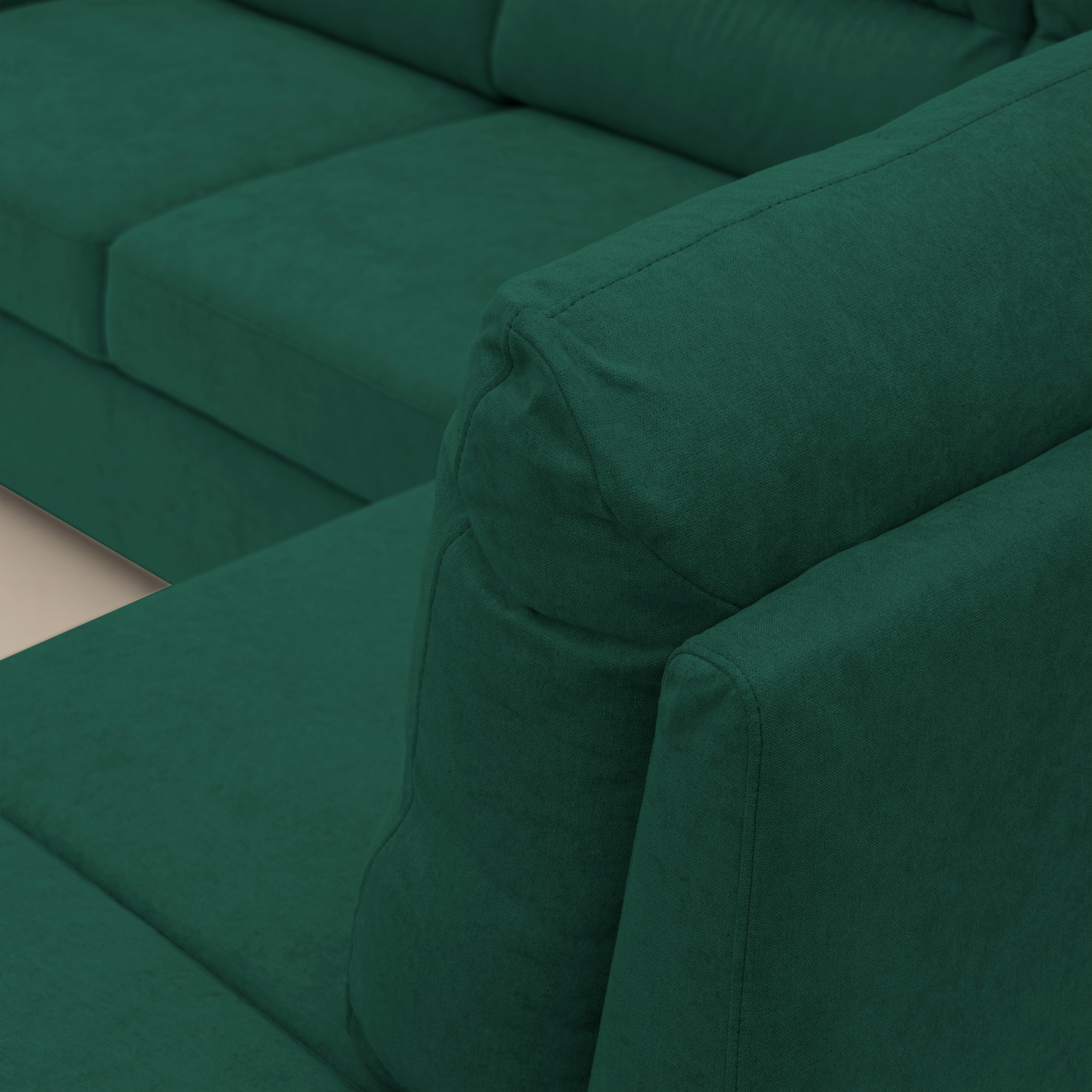 Minerva divano angolare con estraibile a cassettone e pouf contenitore in tessuto morbido impermeabile T02 verde - divani.store