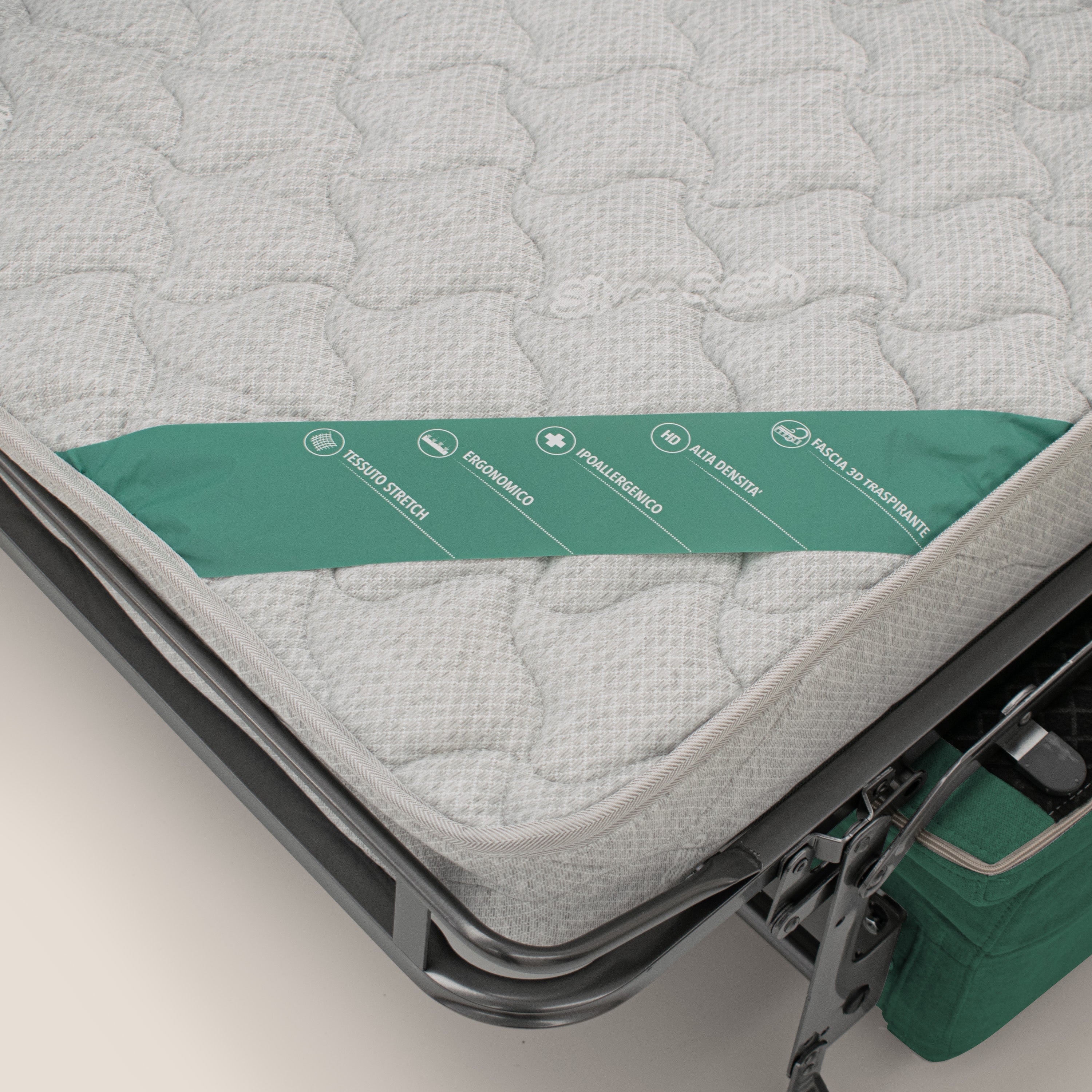 Bjorn divano letto sfoderabile con materasso H18 cm e poggiatesta reclinabili in tessuto impermeabile T02 verde - divani.store