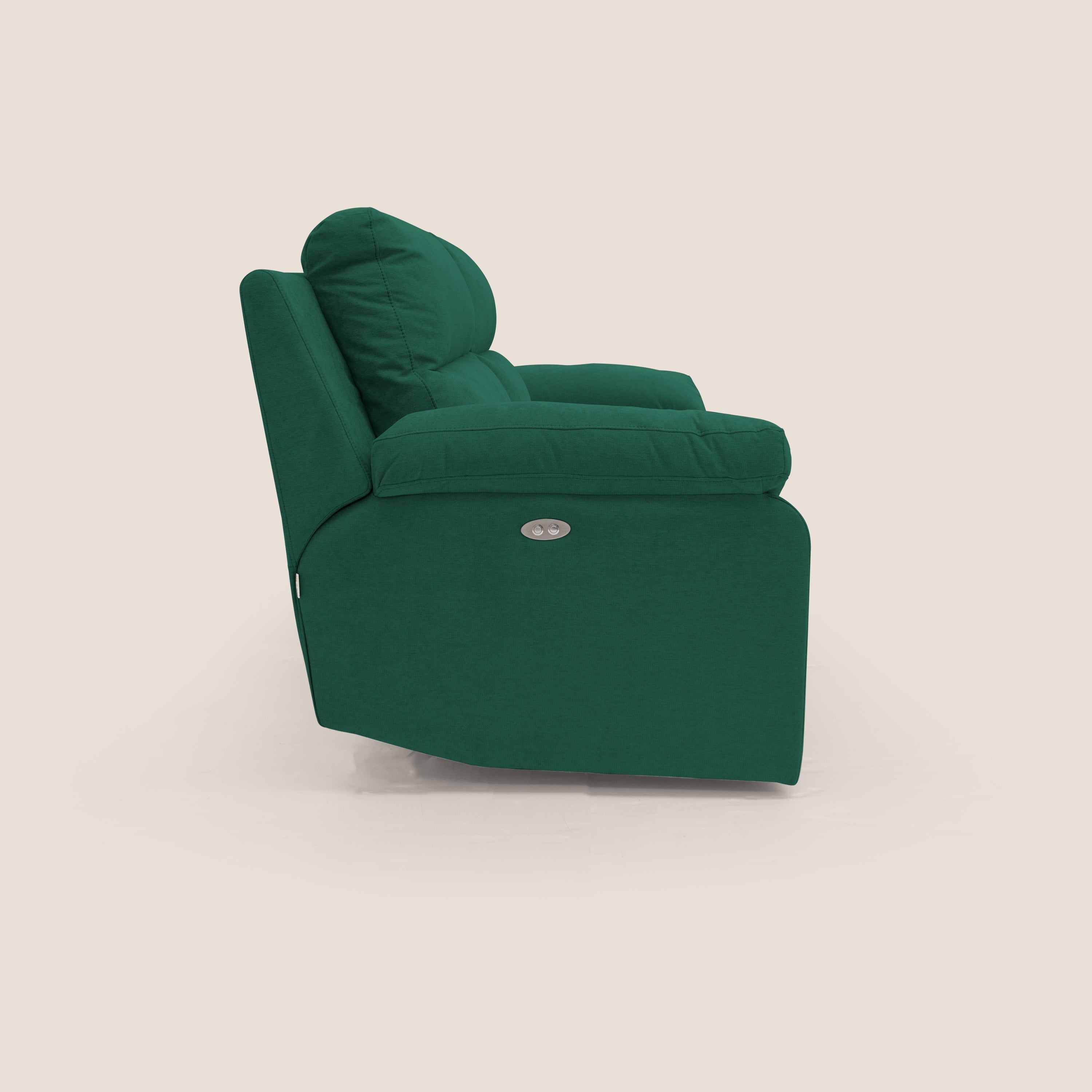 Romeo Divano relax con recliner elettrico in morbido tessuto impermeabile T02 verde - divani.store