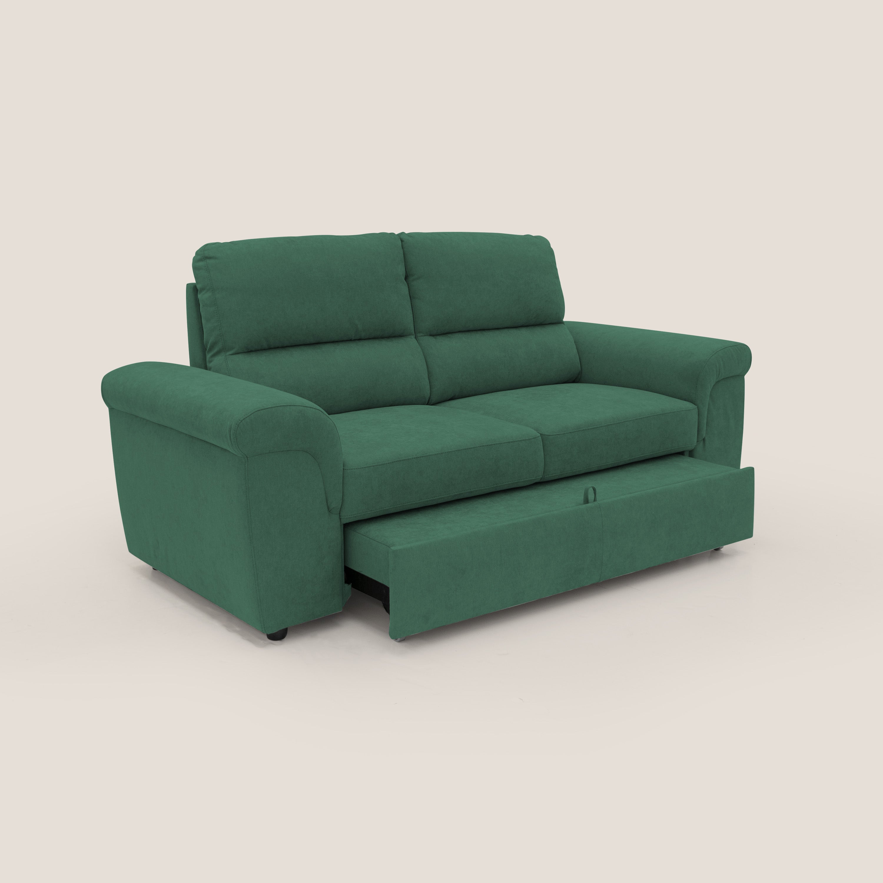 Minerva divano con pouf estraibile poggiapiedi in tessuto morbido impermeabile T02 verde - divani.store