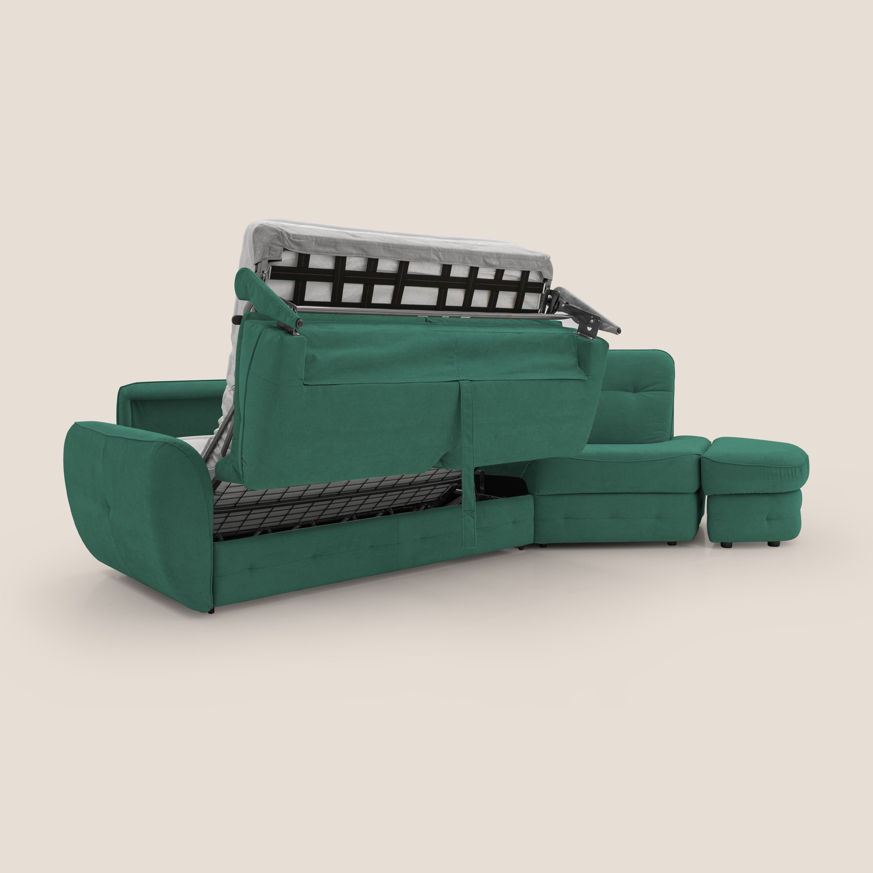 Zeus divano letto angolare con materasso H18 cm pouf mobile in tessuto impermeabile T02 - divani.store