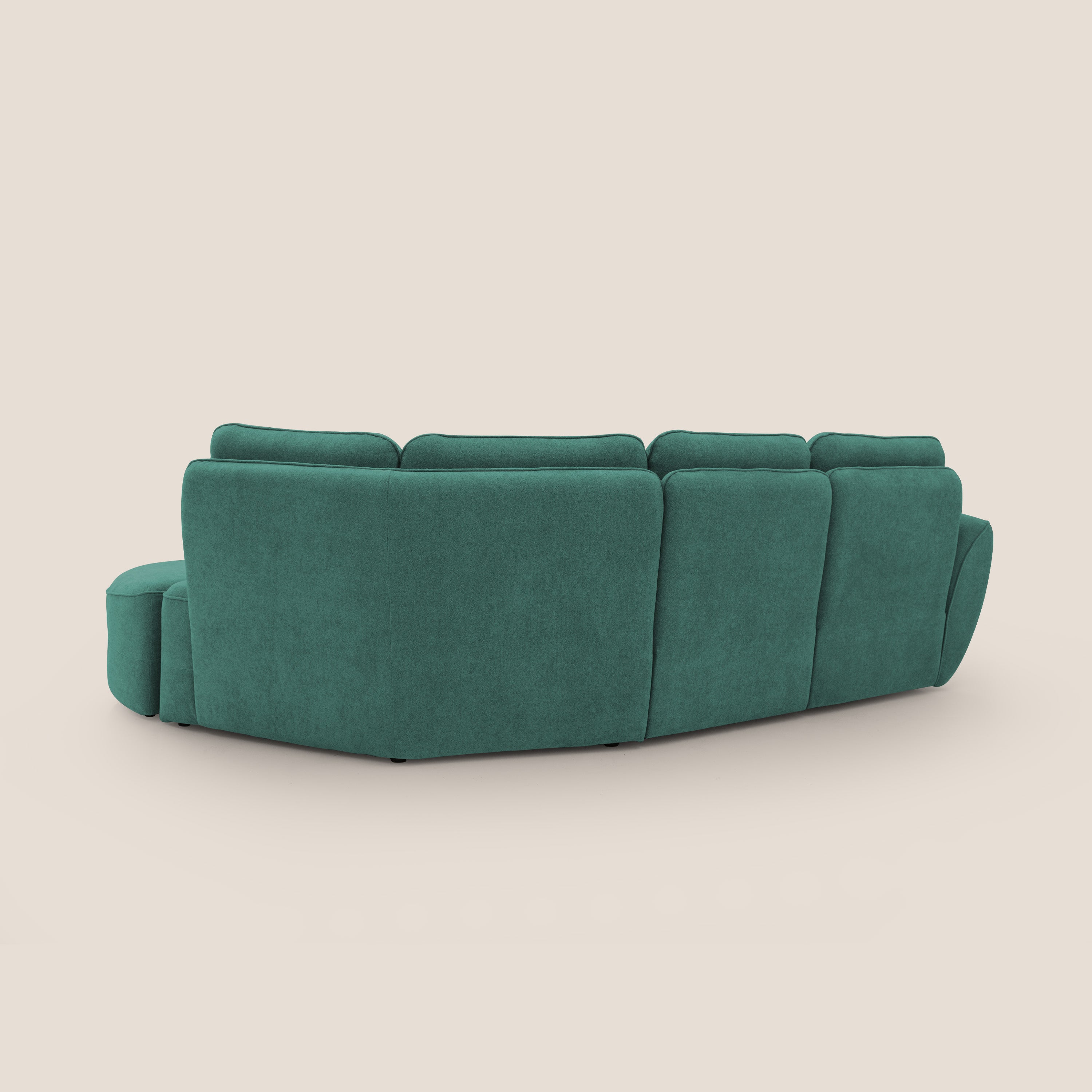 Cerbero divano angolare con pouf mobile in morbido bouclé impermeabile T07 verde - divani.store