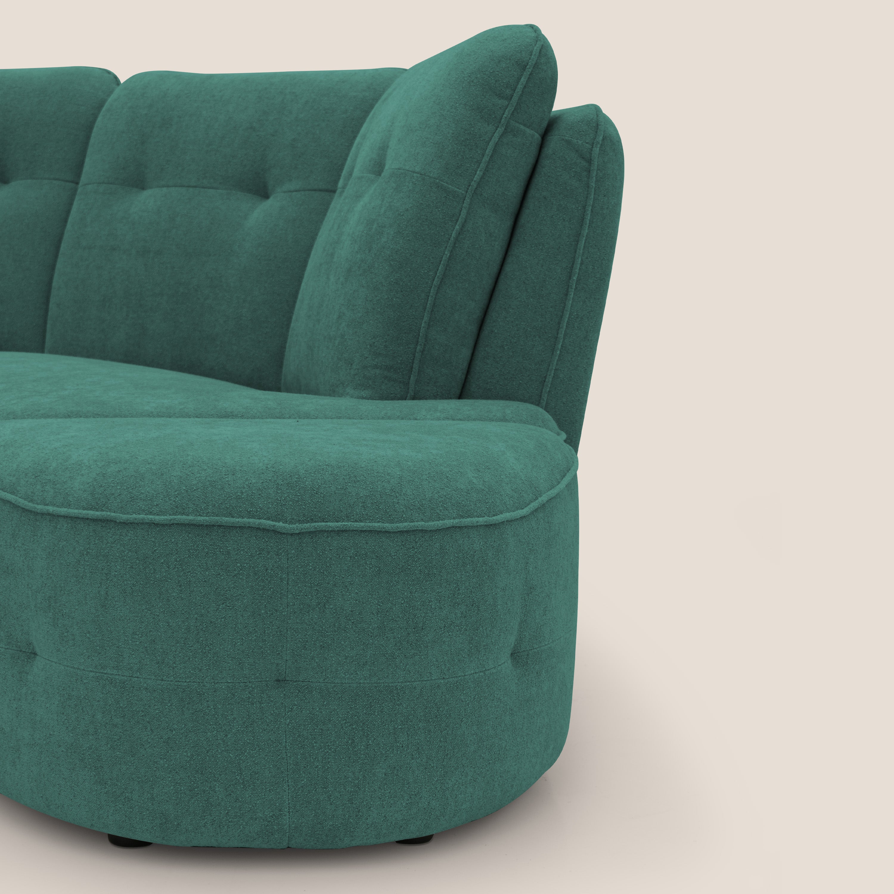Cerbero divano angolare con pouf mobile in morbido bouclé impermeabile T07 verde - divani.store