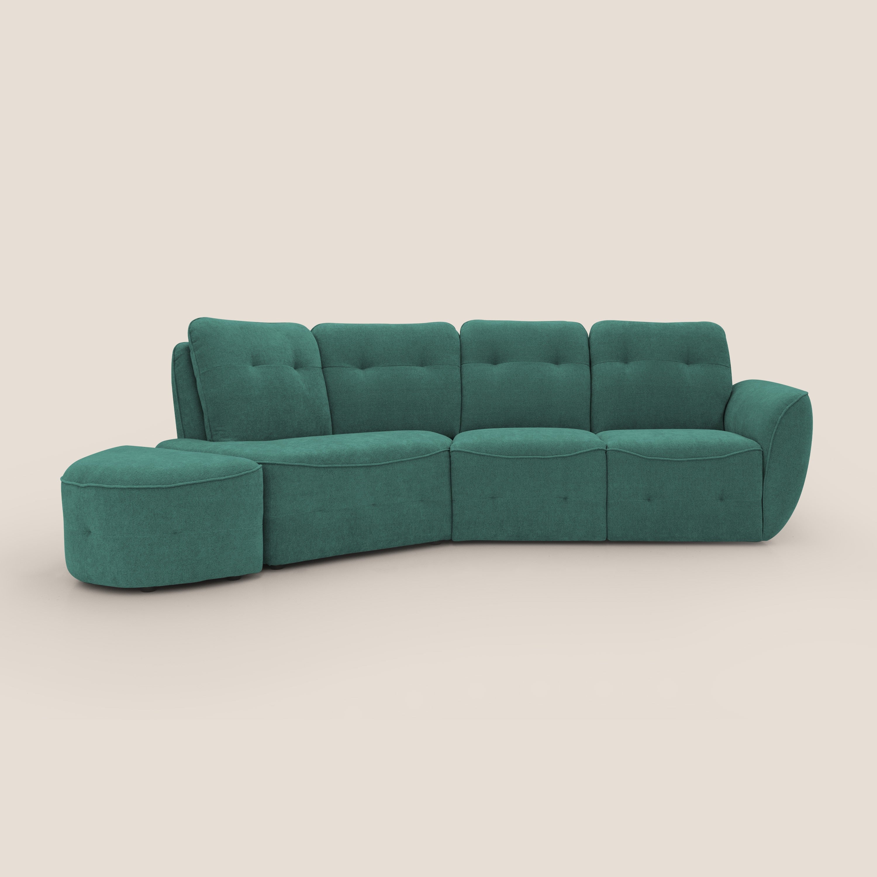 Cerbero divano angolare con pouf mobile in morbido bouclé impermeabile T07 verde - divani.store