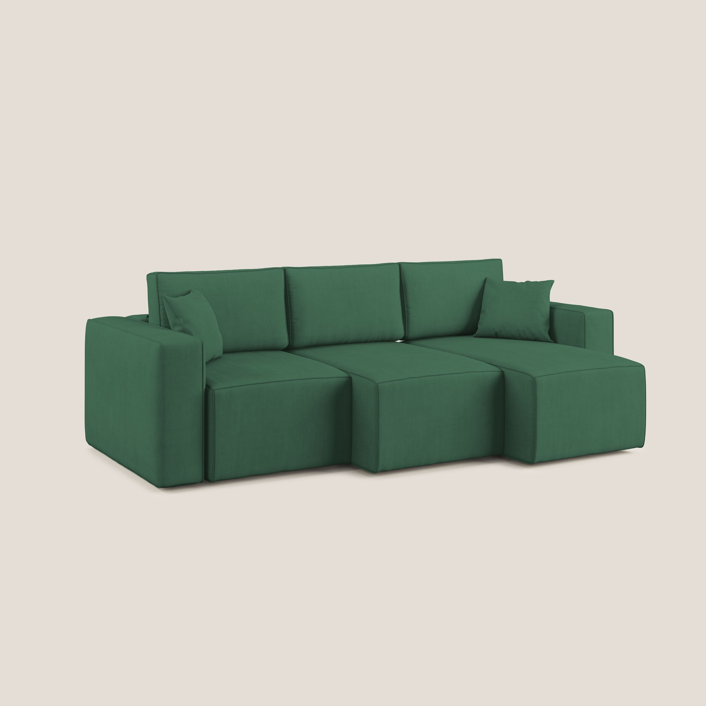Morfeo divano con 3 sedute estraibili in morbido tessuto impermeabile T02 verde - divani.store
