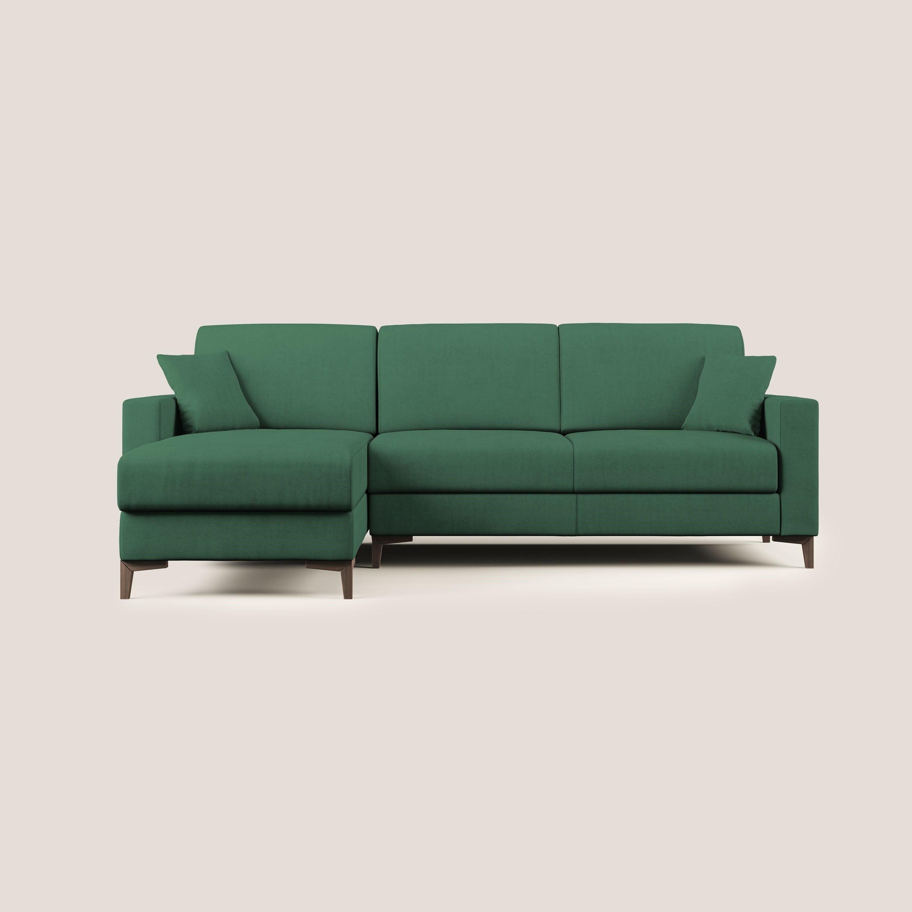 Kafka divano letto angolare in morbido tessuto impermeabile T02 verde - divani.store