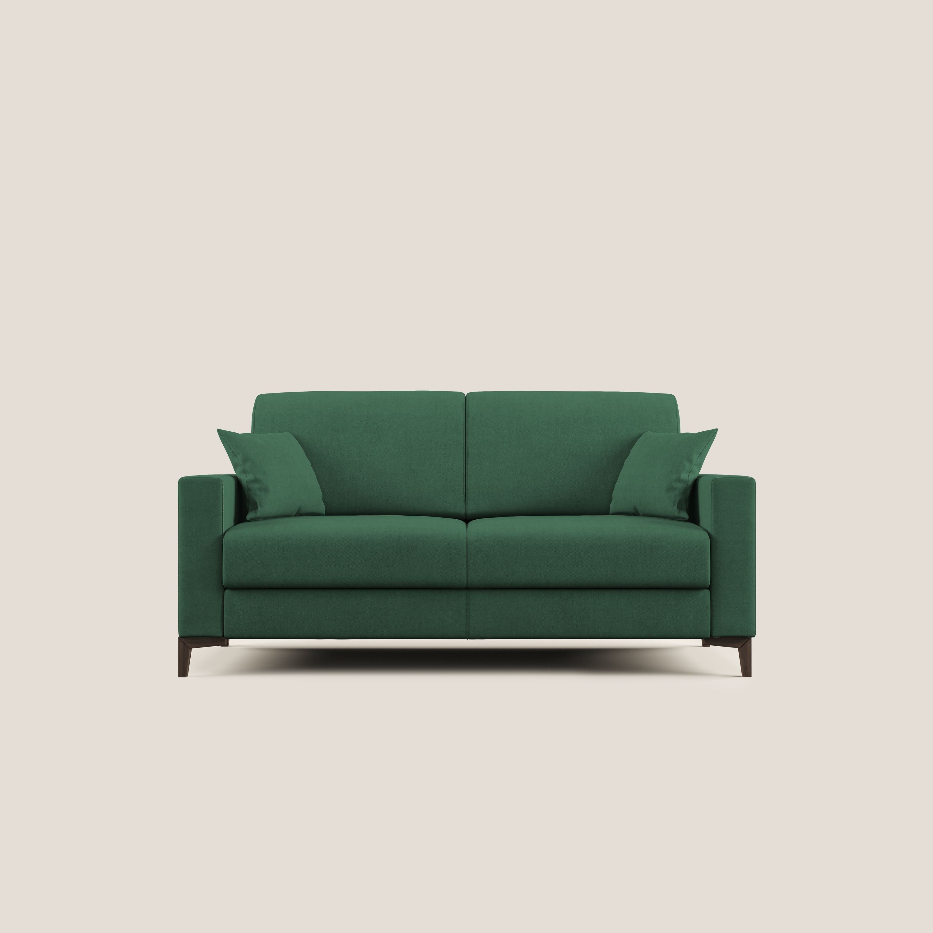 Kafka divano letto matrimoniale in morbido tessuto impermeabile T02 verde - divani.store