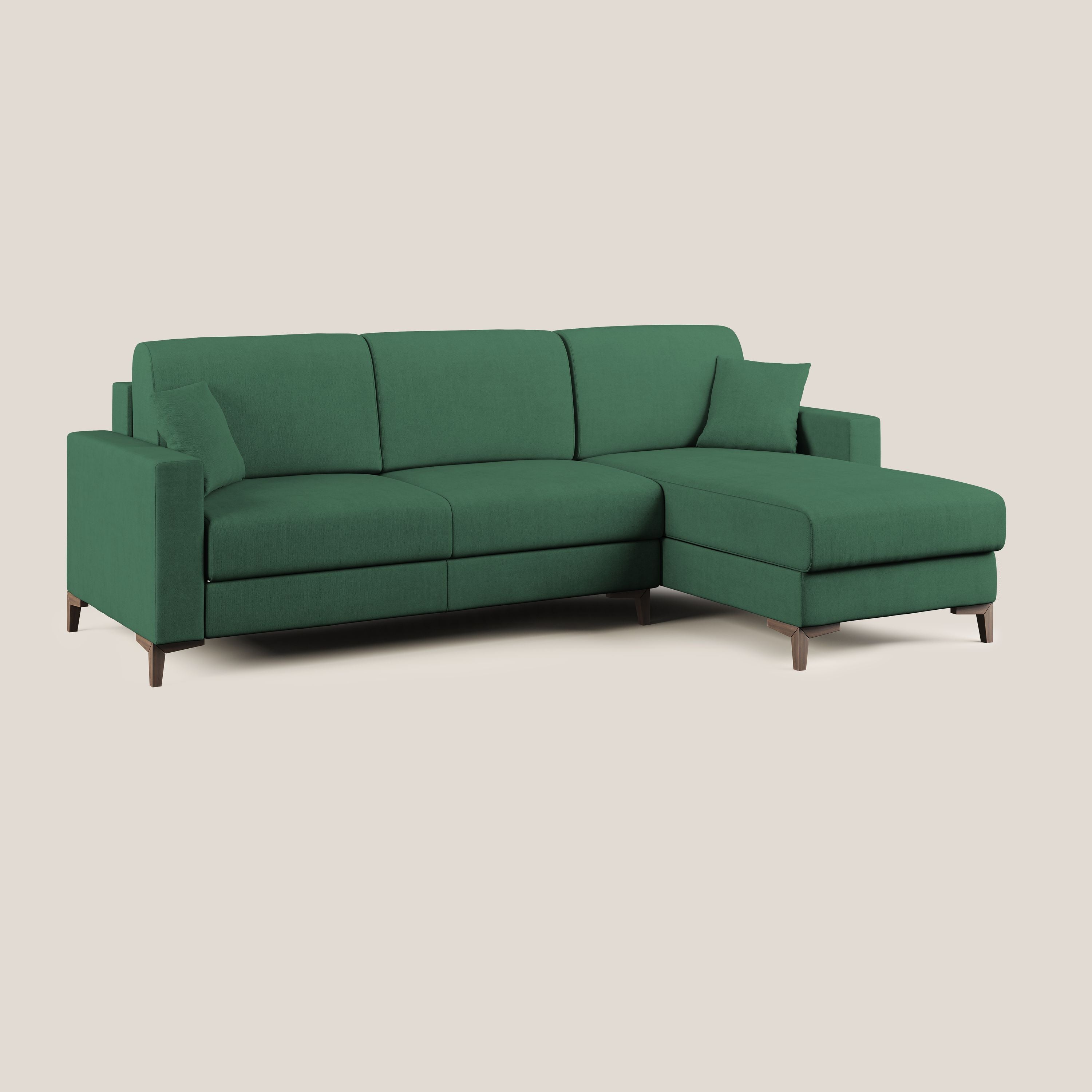 Kafka divano letto angolare in morbido tessuto impermeabile T02 verde - divani.store