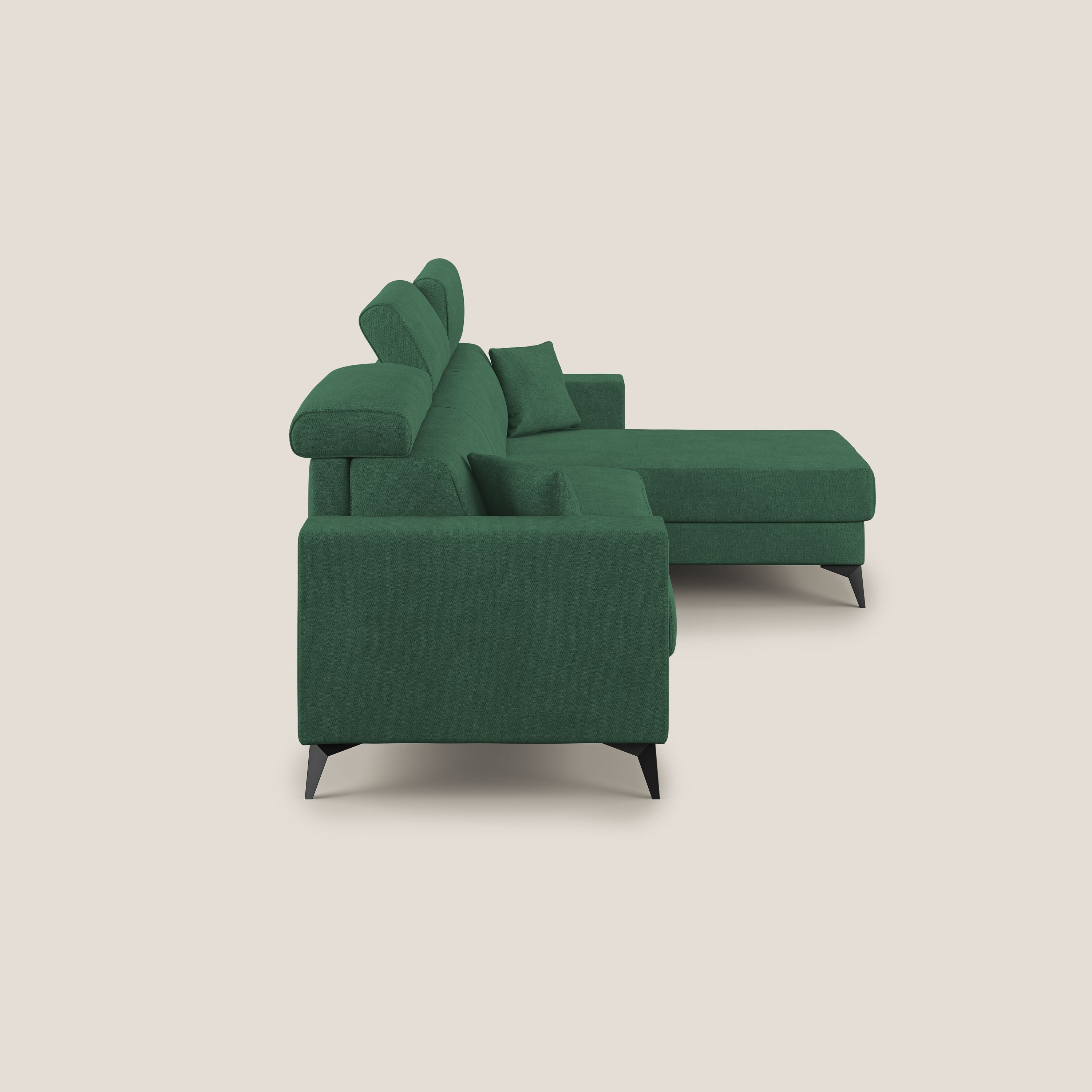 Pegaso divano letto angolare con poggiatesta reclinabili e rivestimento impermeabile T02 verde - divani.store