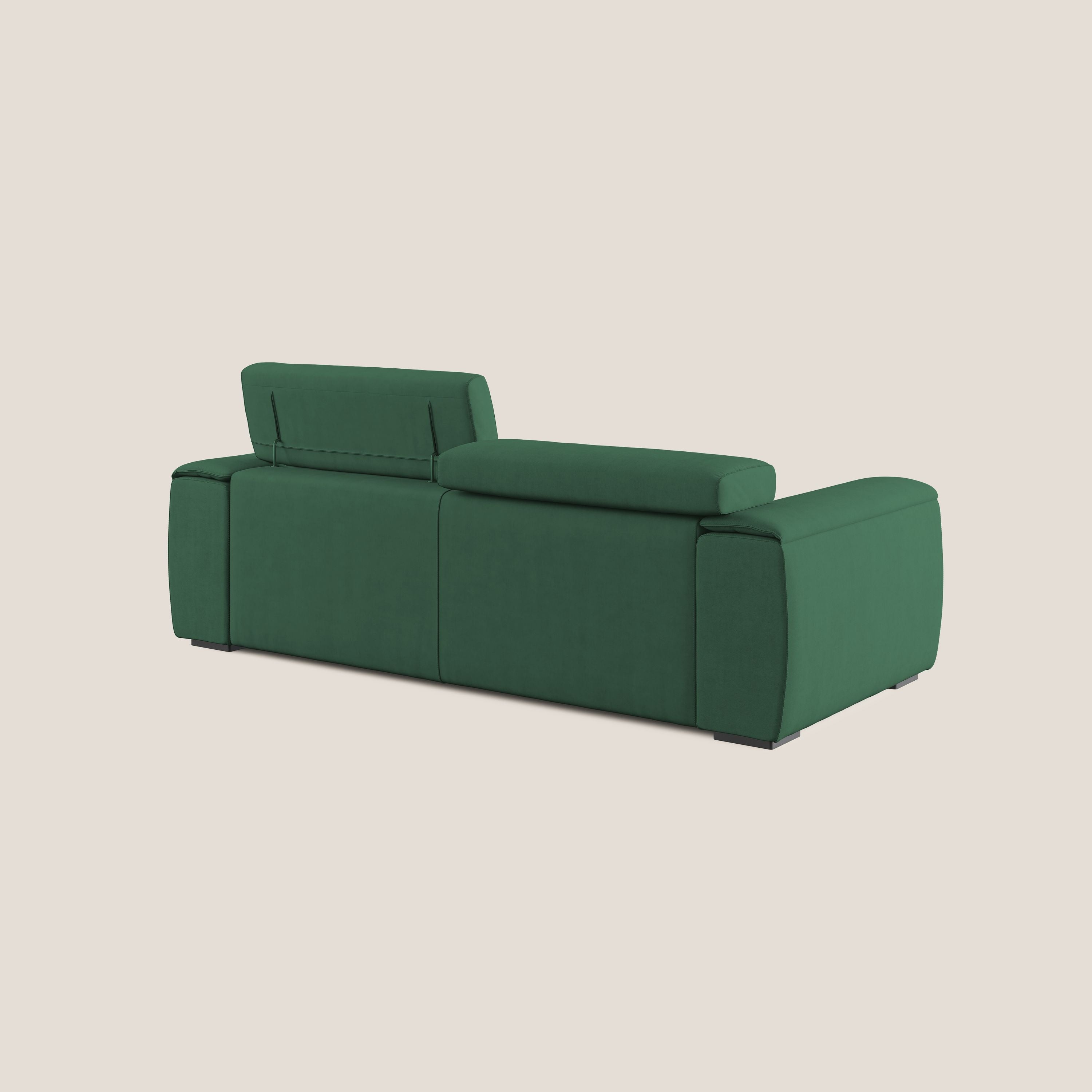 Zeno Divano con pouf estraibile poggiapiedi in tessuto morbido impermeabile T02 verde - divani.store
