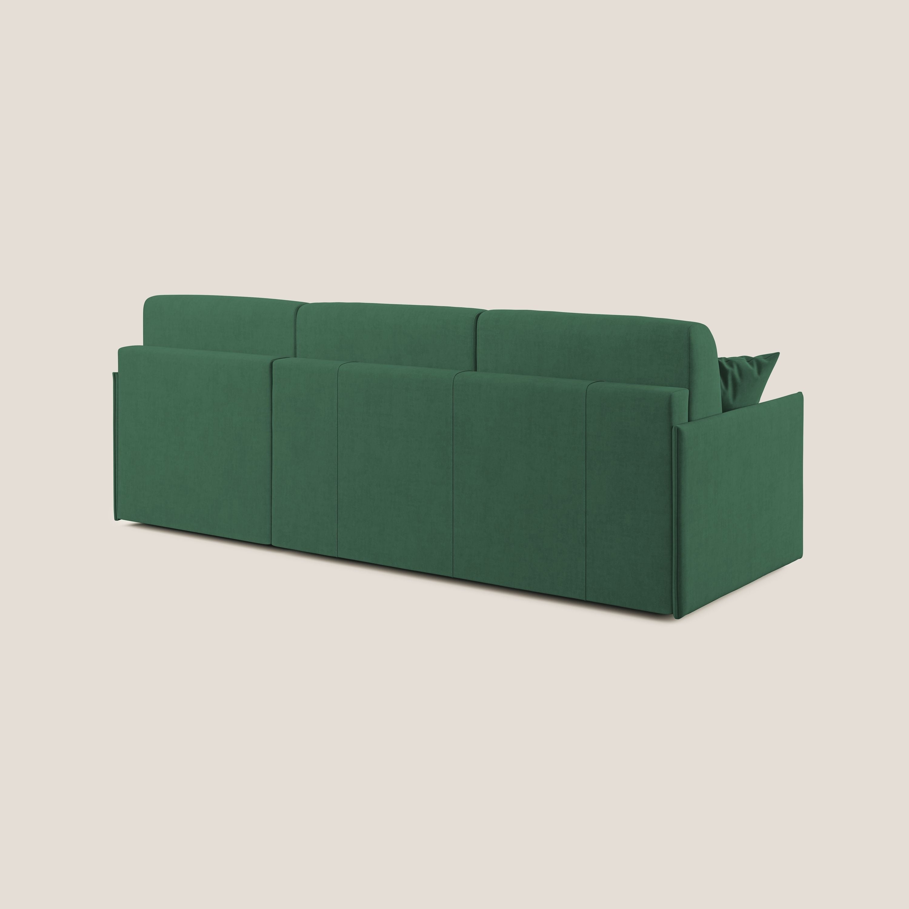 Evans Divano letto angolare con penisola in morbido tessuto impermeabile T02 verde - divani.store