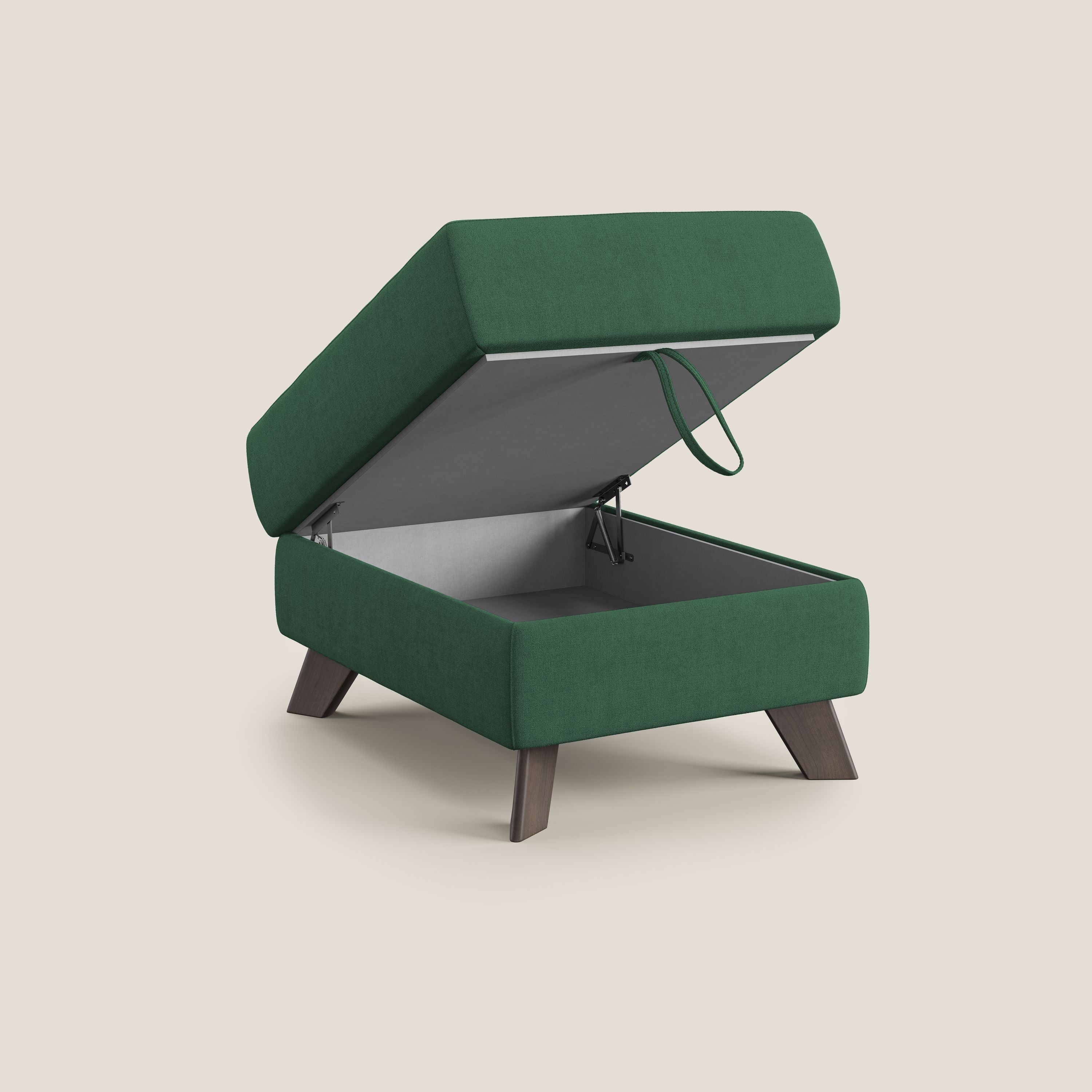 Moon Pouf contenitore e piedini alti in tessuto morbido impermeabile T02 verde - divani.store