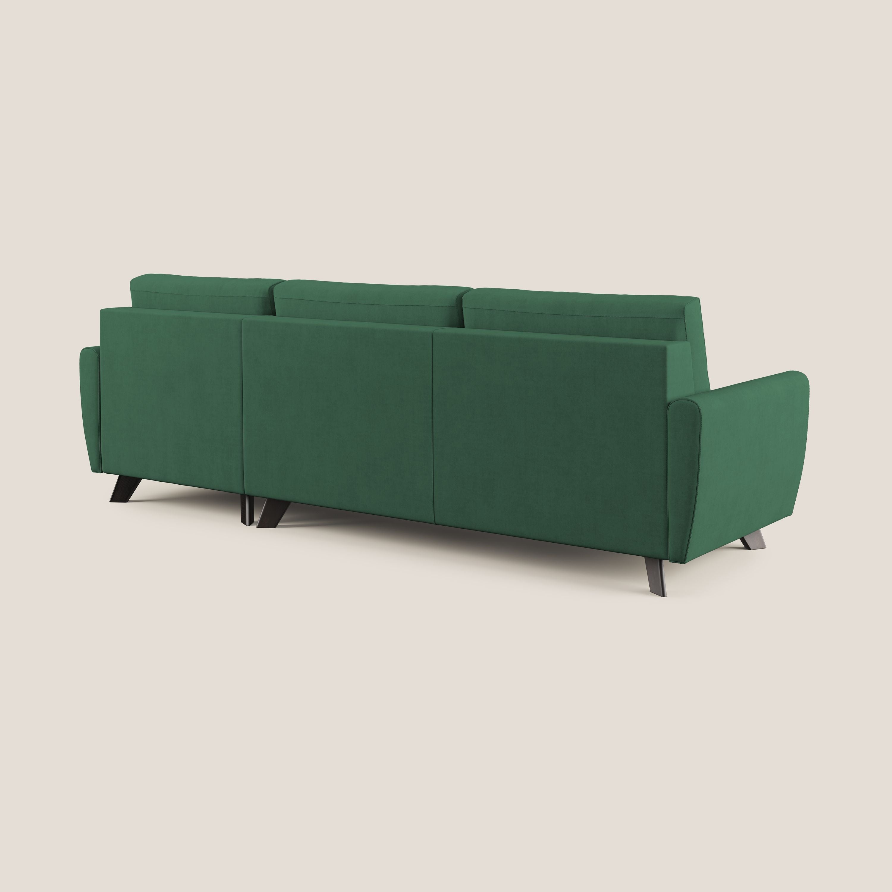 Callisto Divano letto angolare con penisola in tessuto morbido impermeabile T02 verde - divani.store
