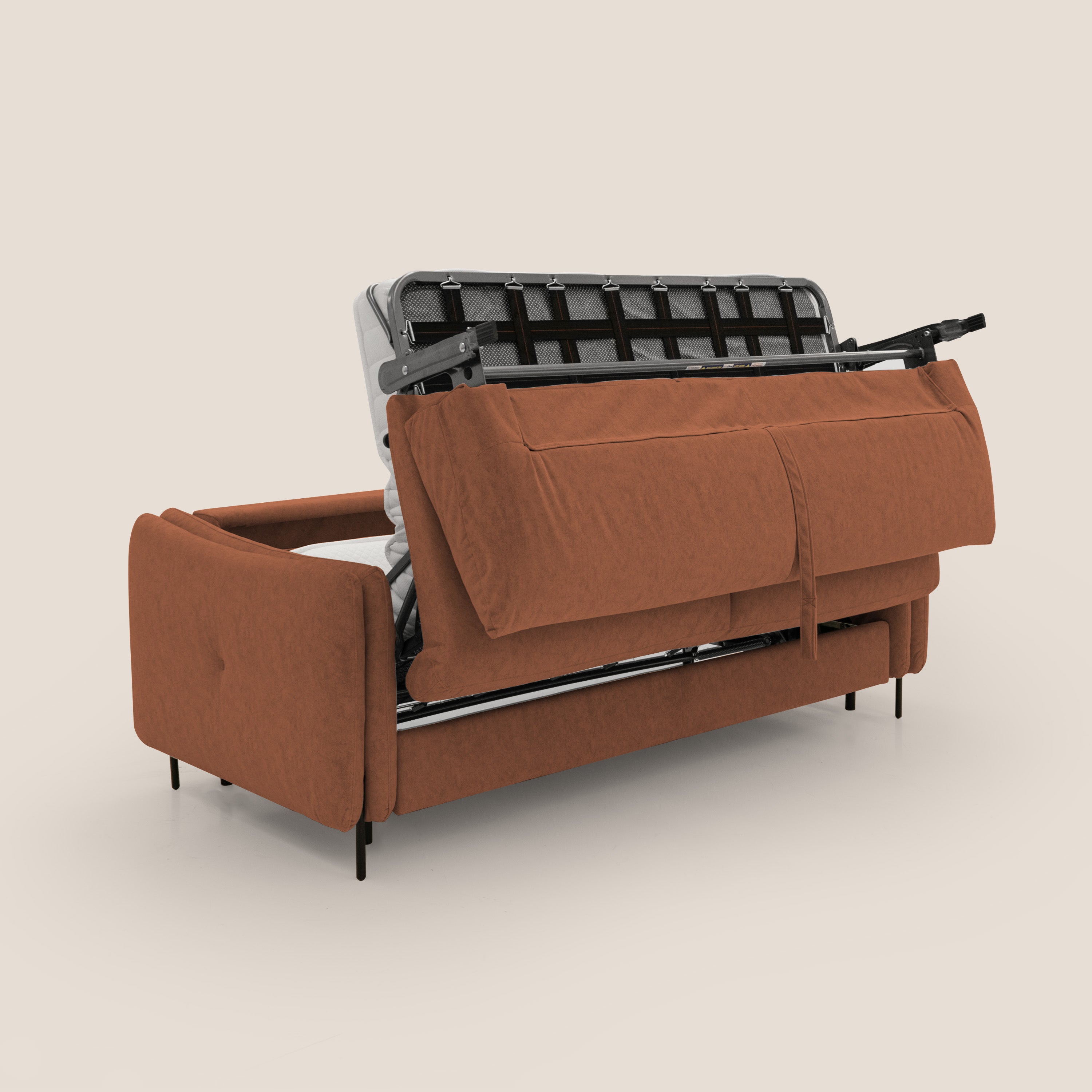 Gregory Divano letto con materasso h18 cm in microfibra effetto velluto impermeabile T09 ruggine - divani.store