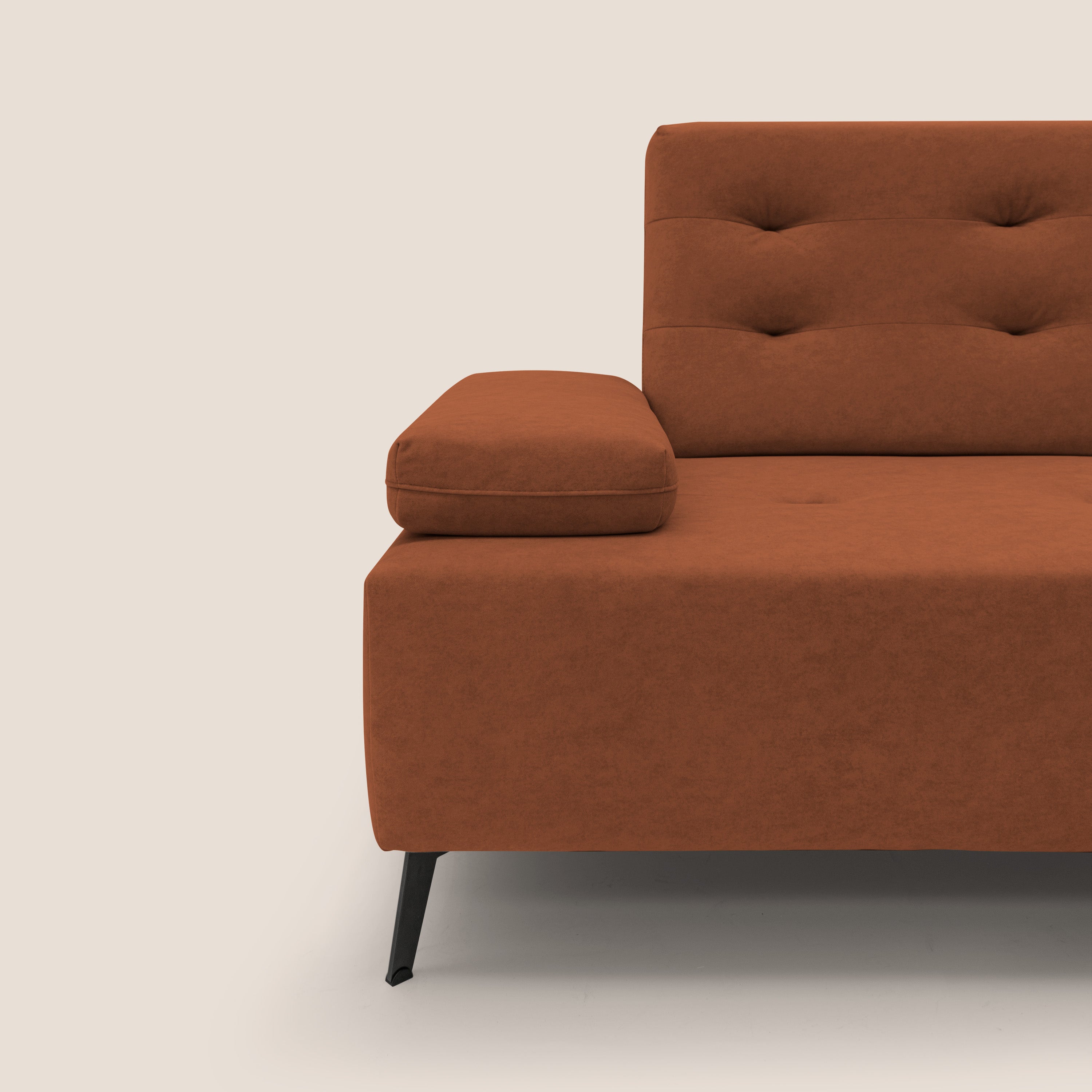 Lugano Divano angolare con schienali traslanti in microfibra effetto velluto T09 ruggine - divani.store