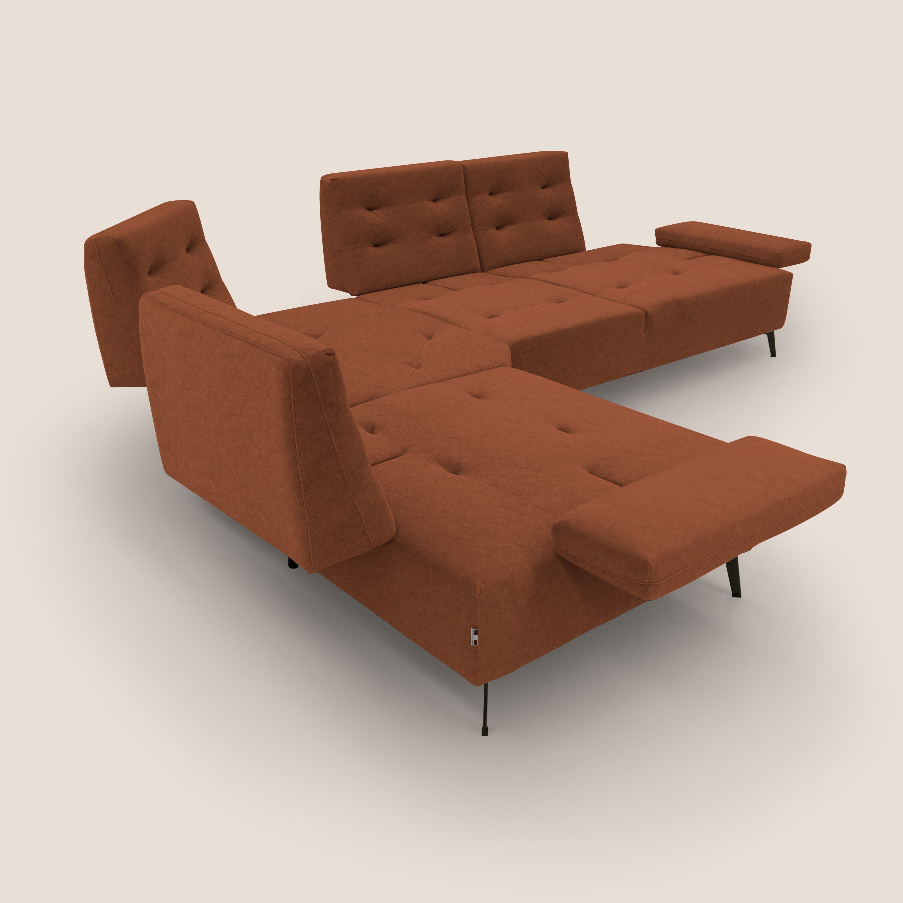 Lugano Divano angolare con schienali traslanti in microfibra effetto velluto T09 ruggine - divani.store