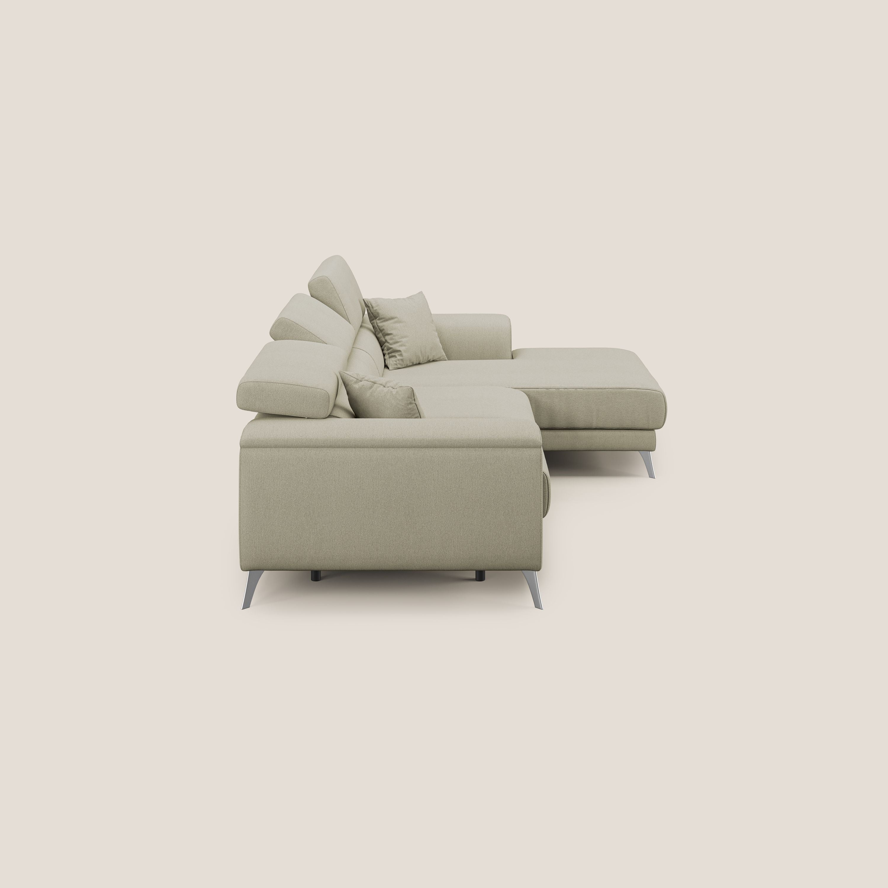 Fusion Divano angolare con sedute scorrevoli in tessuto morbido smacchiabile T05 panna - divani.store