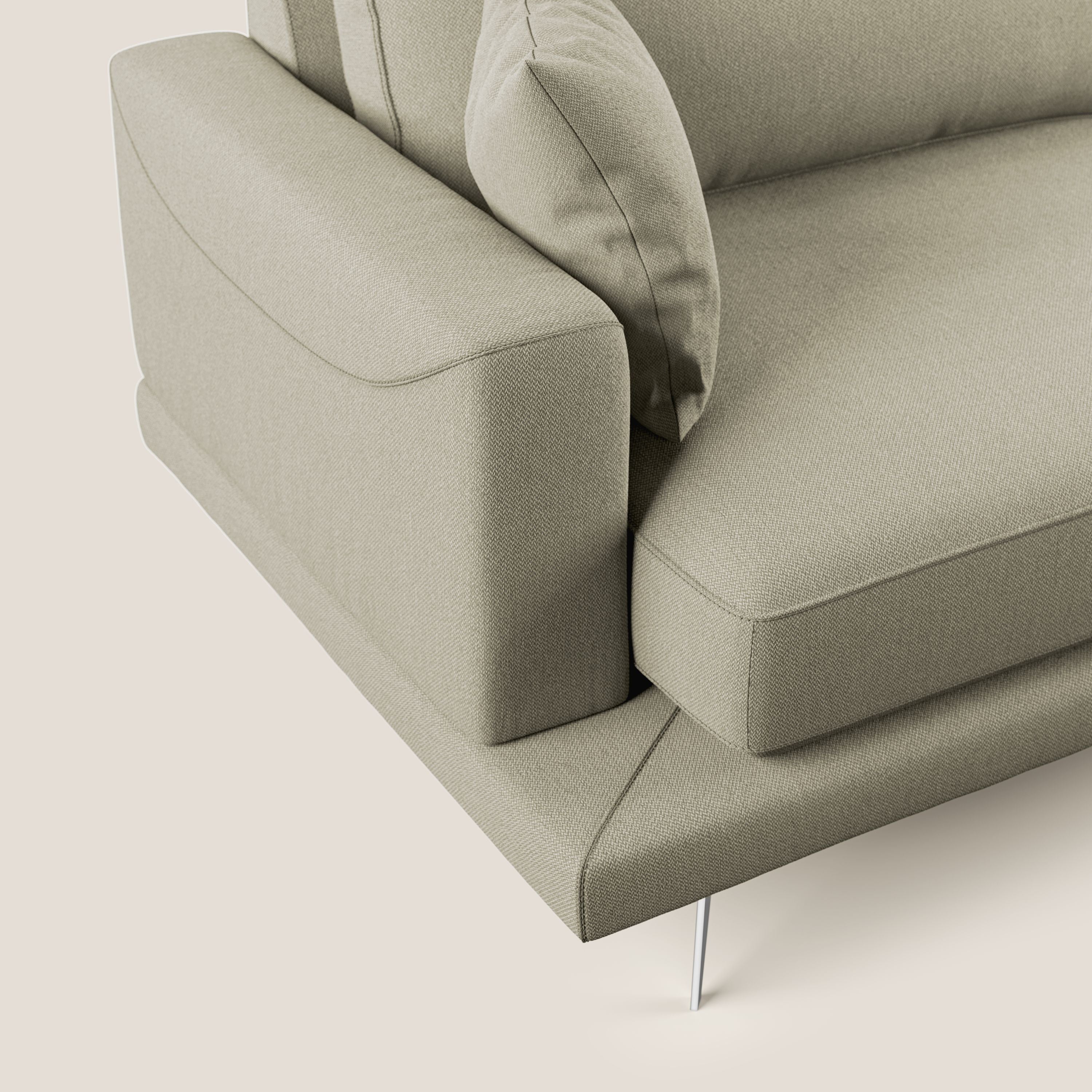 Dorian divano moderno angolare con penisola in tessuto morbido antimacchia T05 panna - divani.store