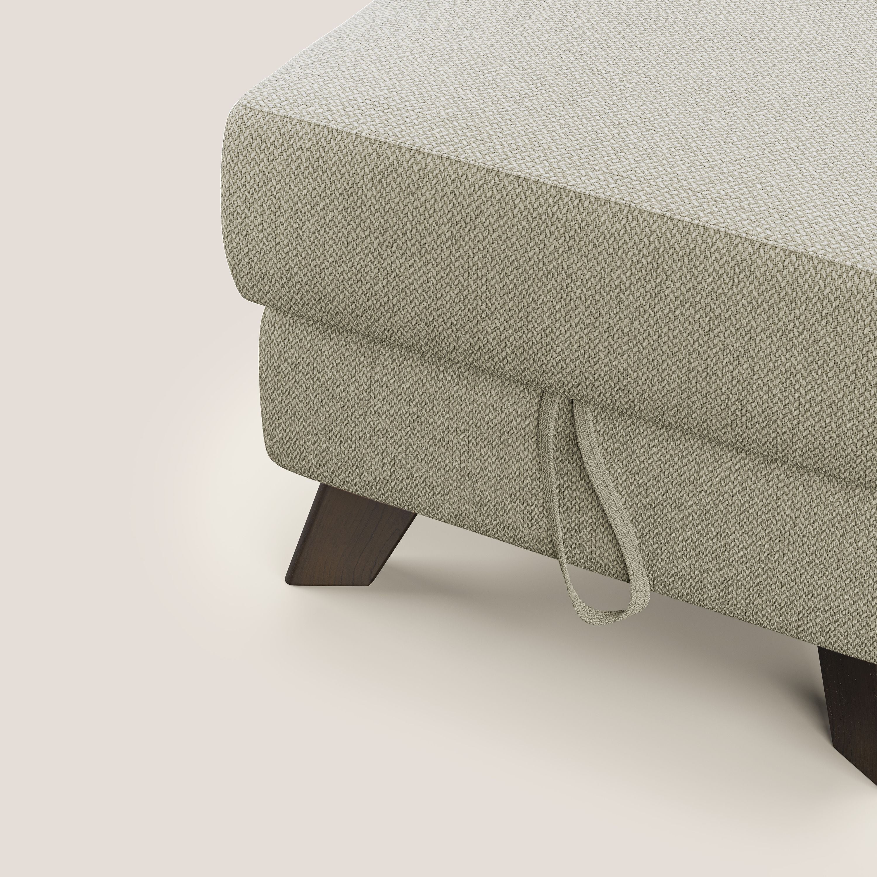 Moon Pouf contenitore e piedini alti in tessuto smacchiabile con acqua T05 panna - divani.store