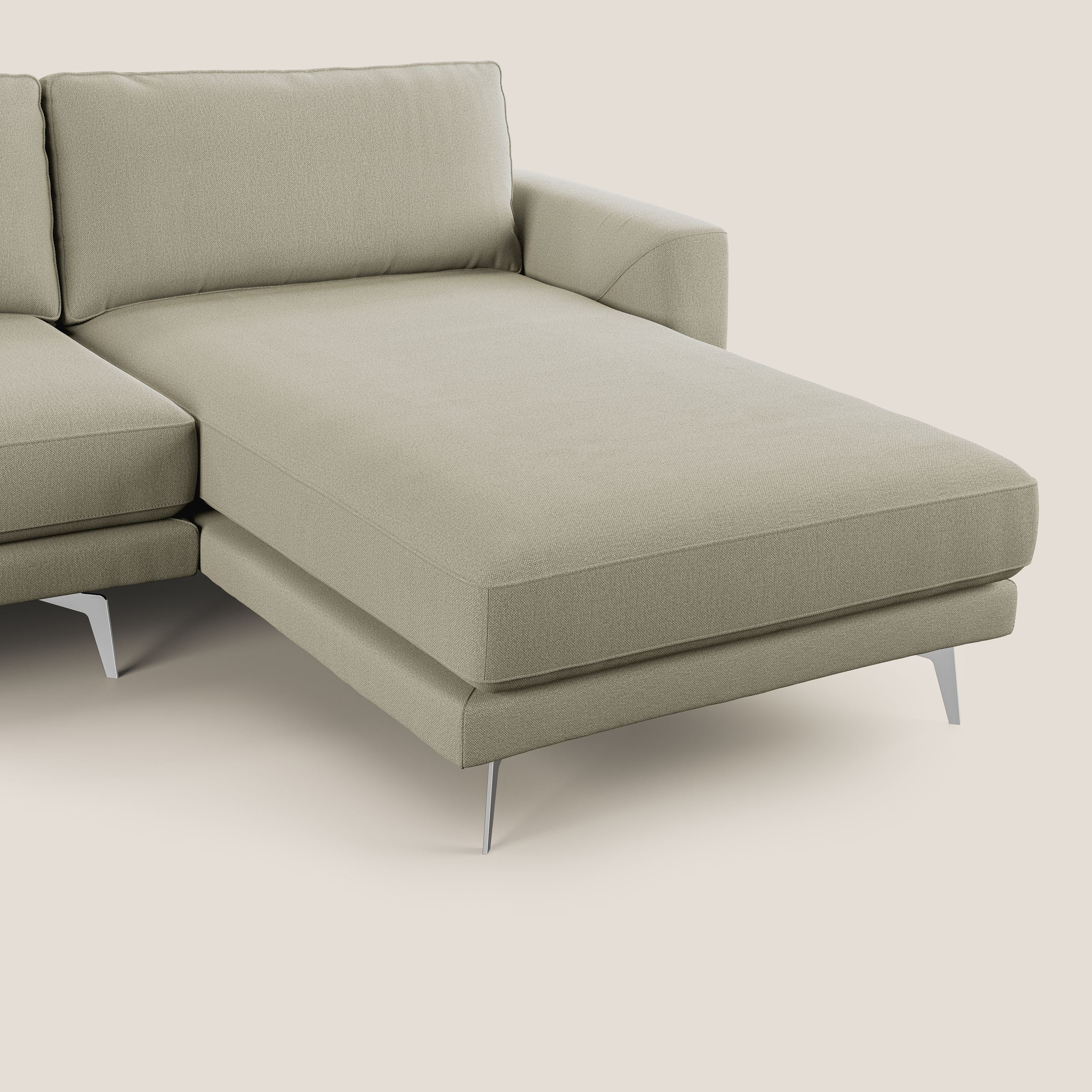 Dorian divano moderno angolare con penisola in tessuto morbido antimacchia T05 panna - divani.store