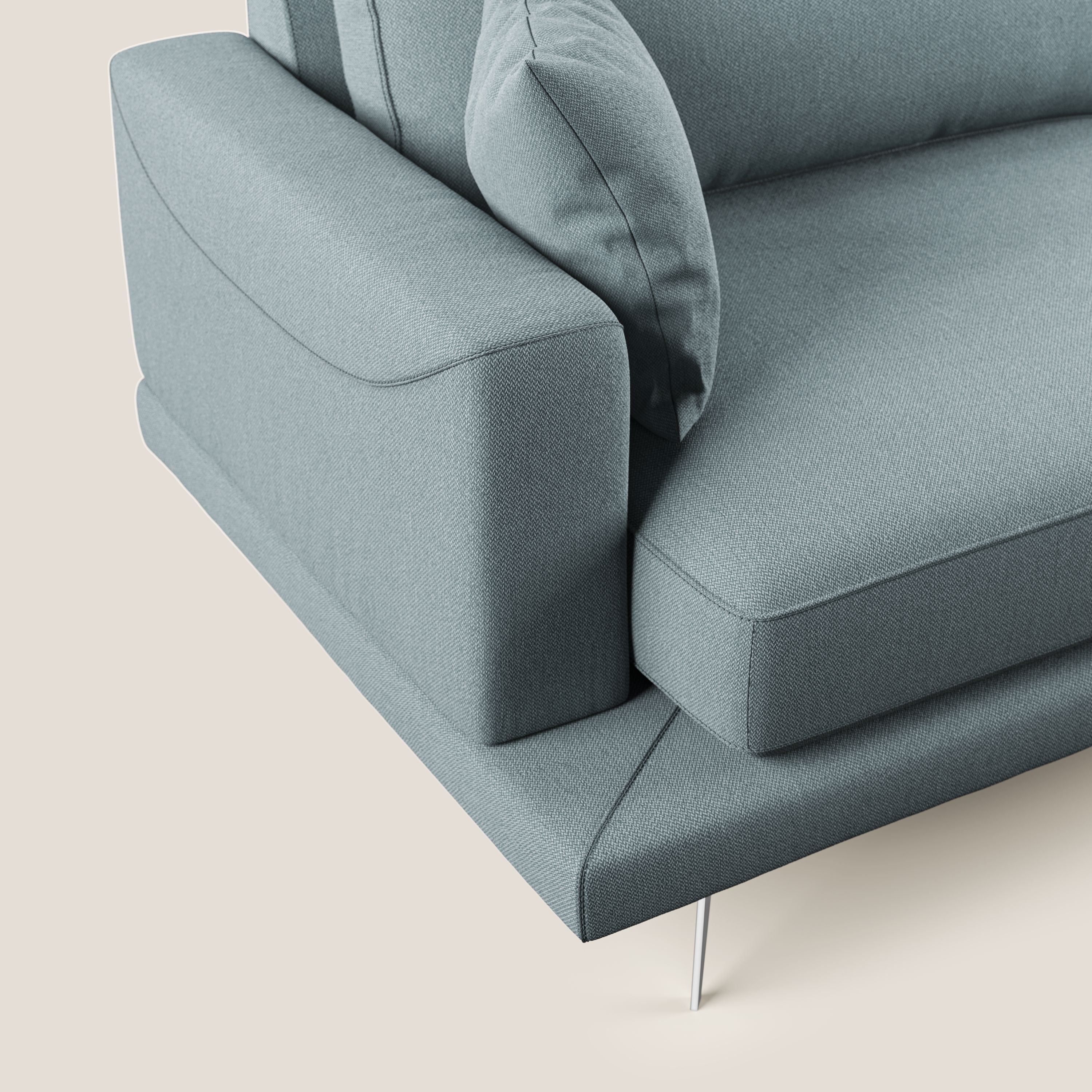 Dorian divano moderno angolare con penisola in tessuto morbido antimacchia T05 carta da zucchero - divani.store