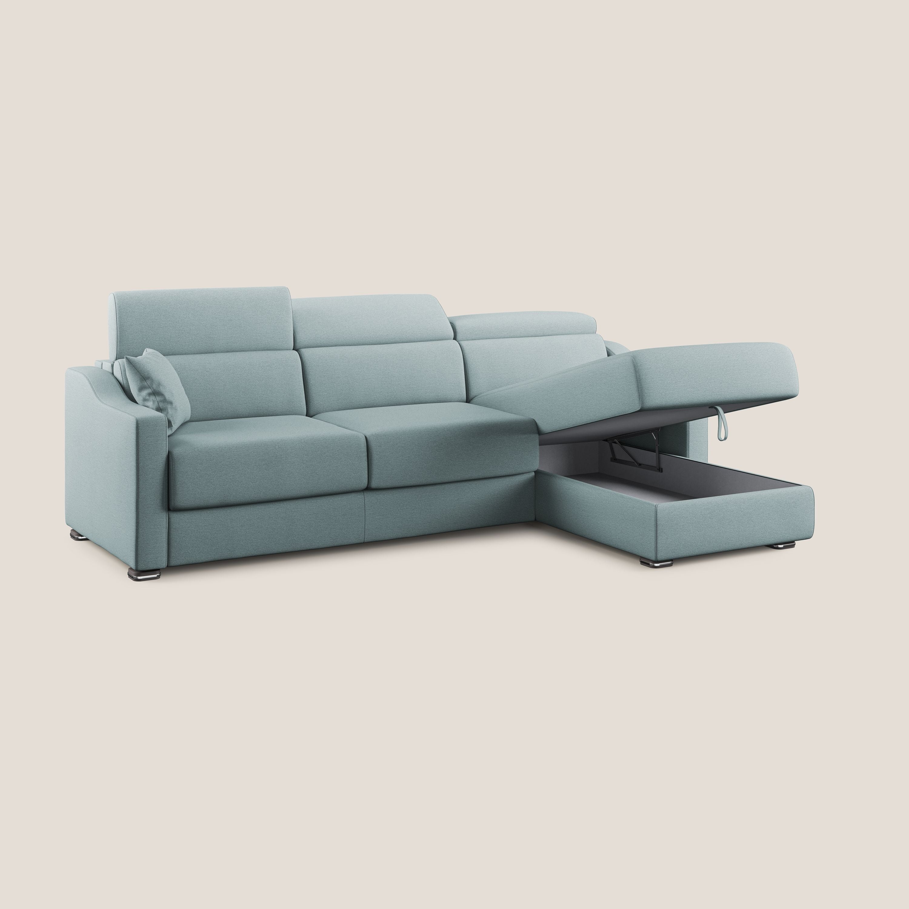 Amber divano letto angolare in tessuto smacchiabile T05 carta da zucchero - divani.store