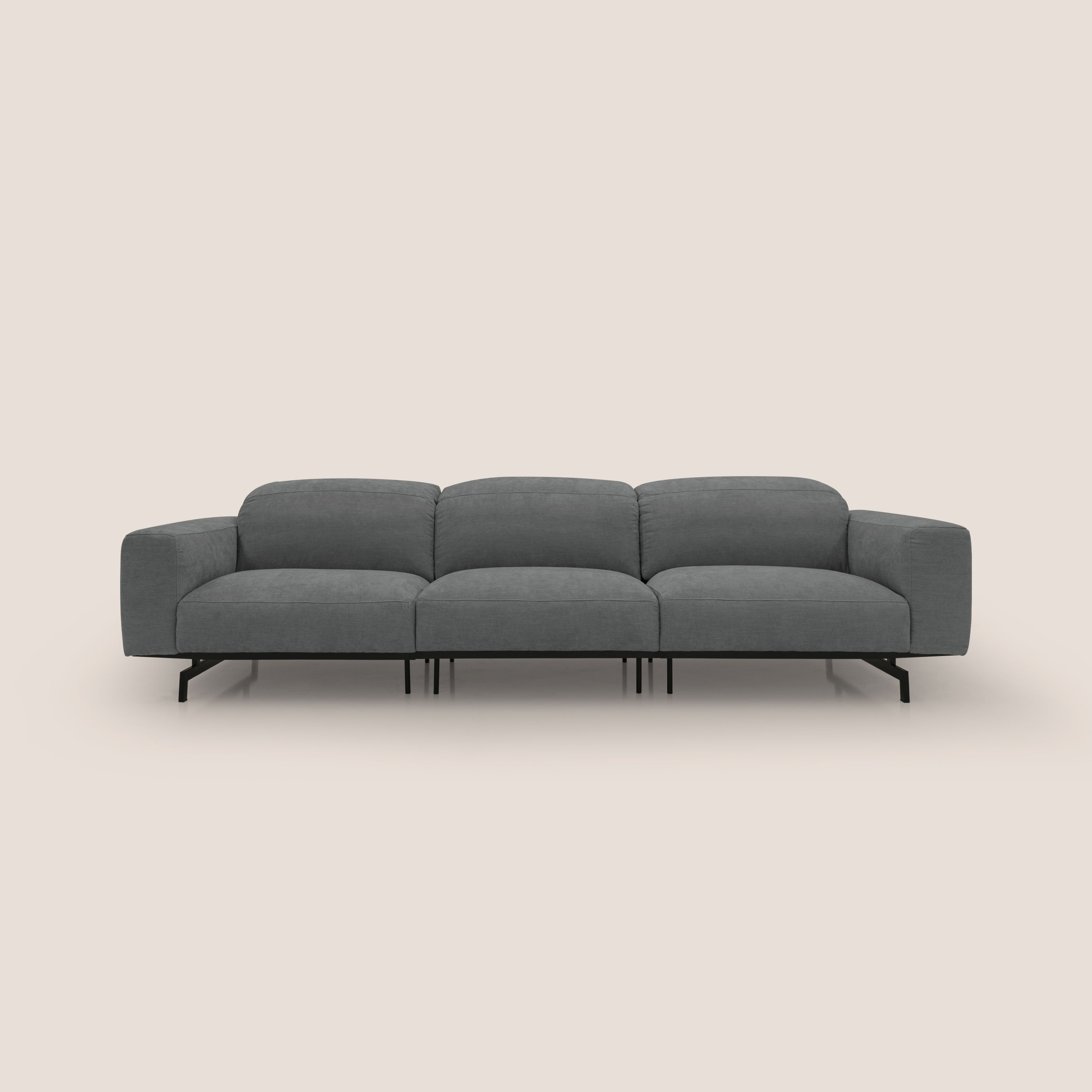 Sakura divano in piuma d'oca modulare a 3 sedute in morbido tessuto fiammato impermeabile T14 grigio - divani.store