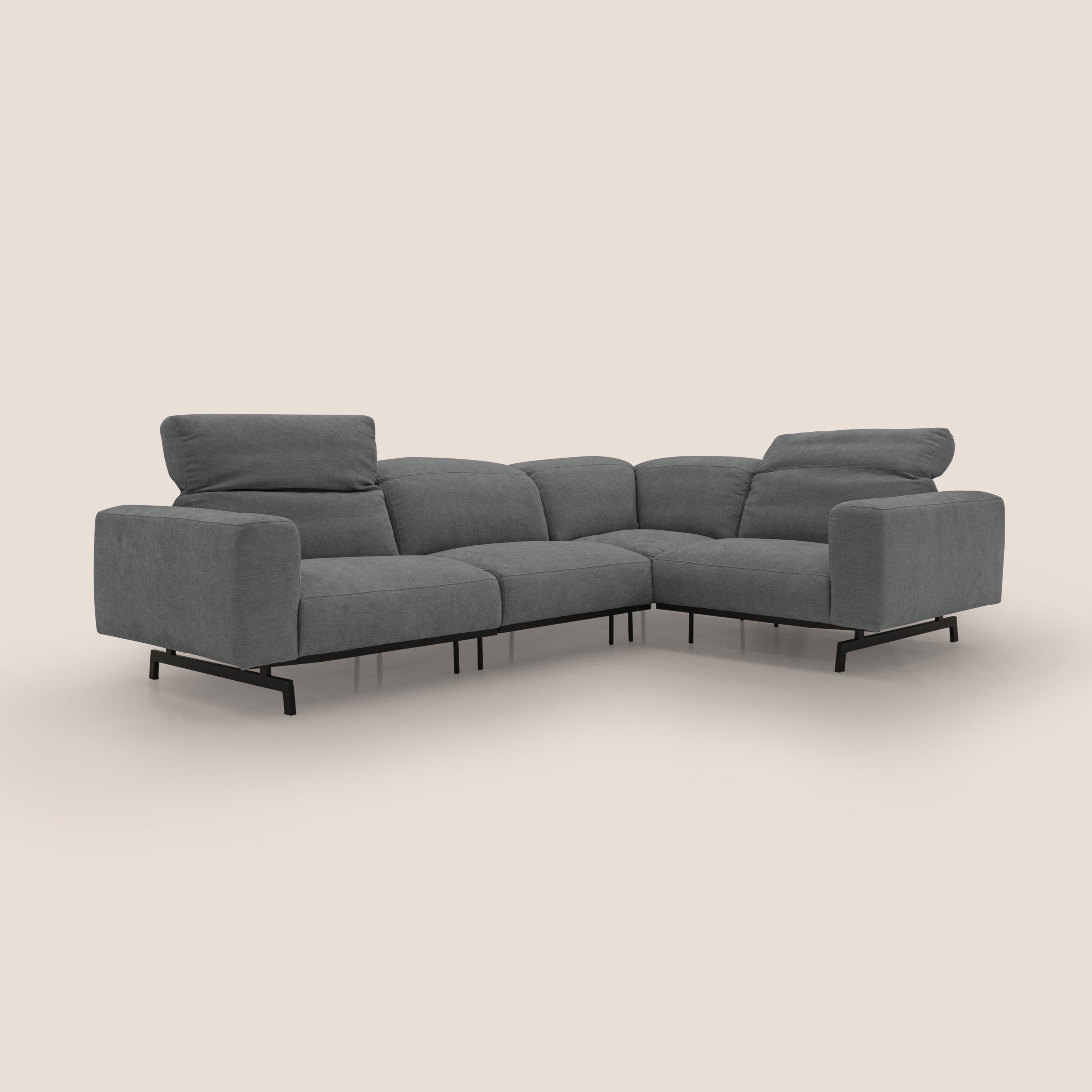 Sakura divano in piuma d'oca angolare REVERSIBILE in morbido tessuto fiammato impermeabile T14 grigio - divani.store