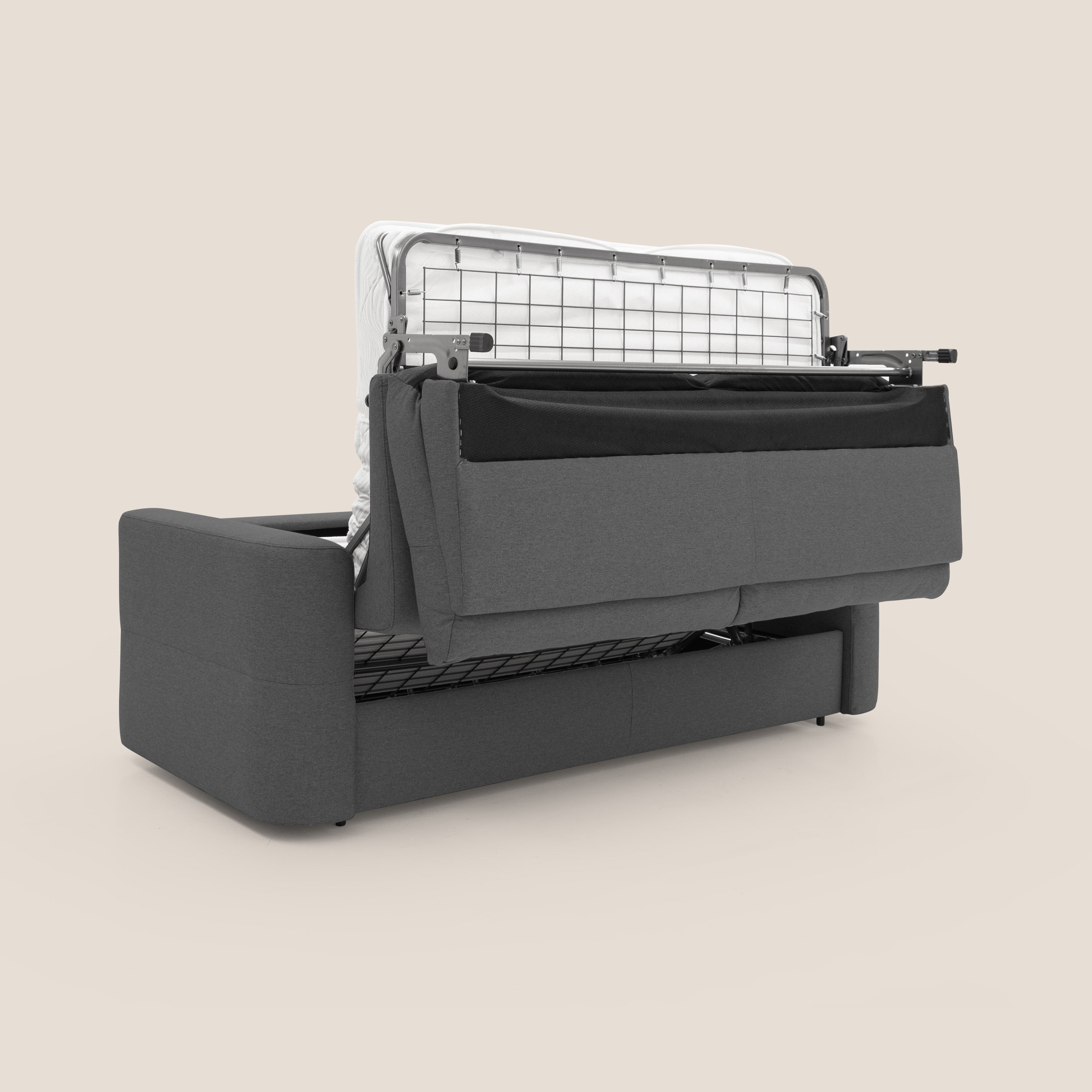 Cupido Divano letto materasso H18 cm e schienale alto in tessuto impermeabile simil cotone T13 antracite - divani.store