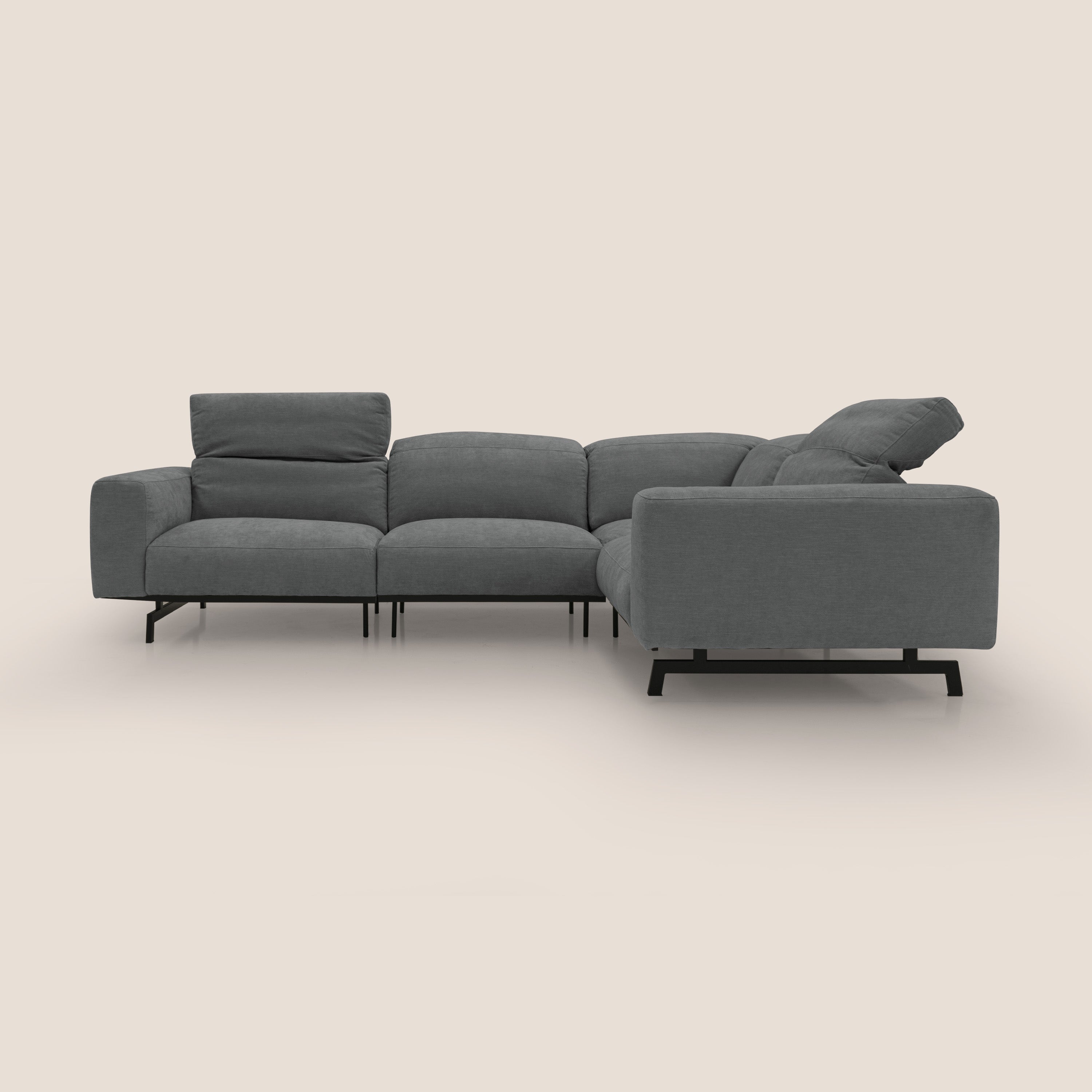 Sakura divano in piuma d'oca angolare REVERSIBILE in morbido tessuto fiammato impermeabile T14 grigio - divani.store