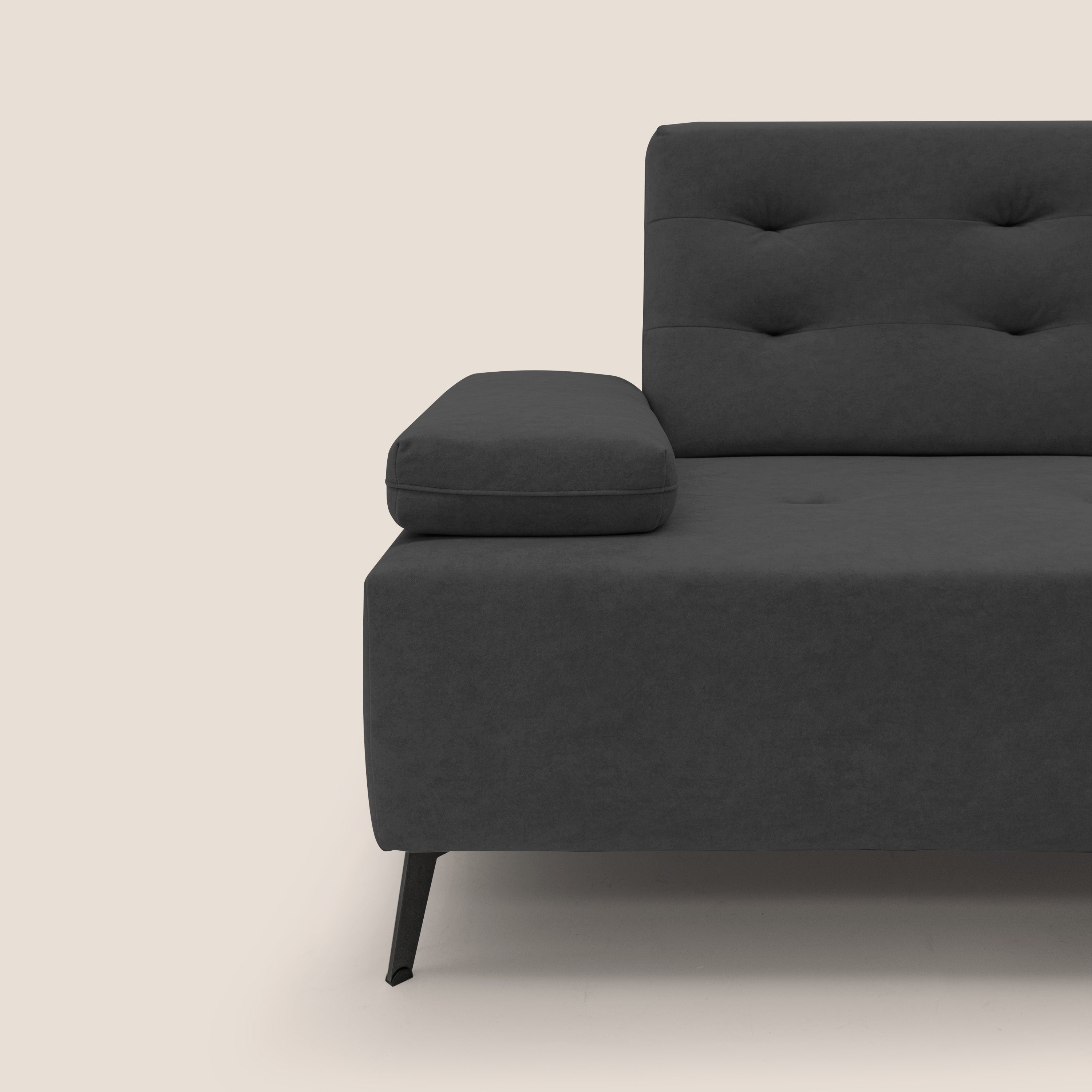 Lugano Divano angolare con schienali traslanti in microfibra effetto velluto T09 antracite - divani.store