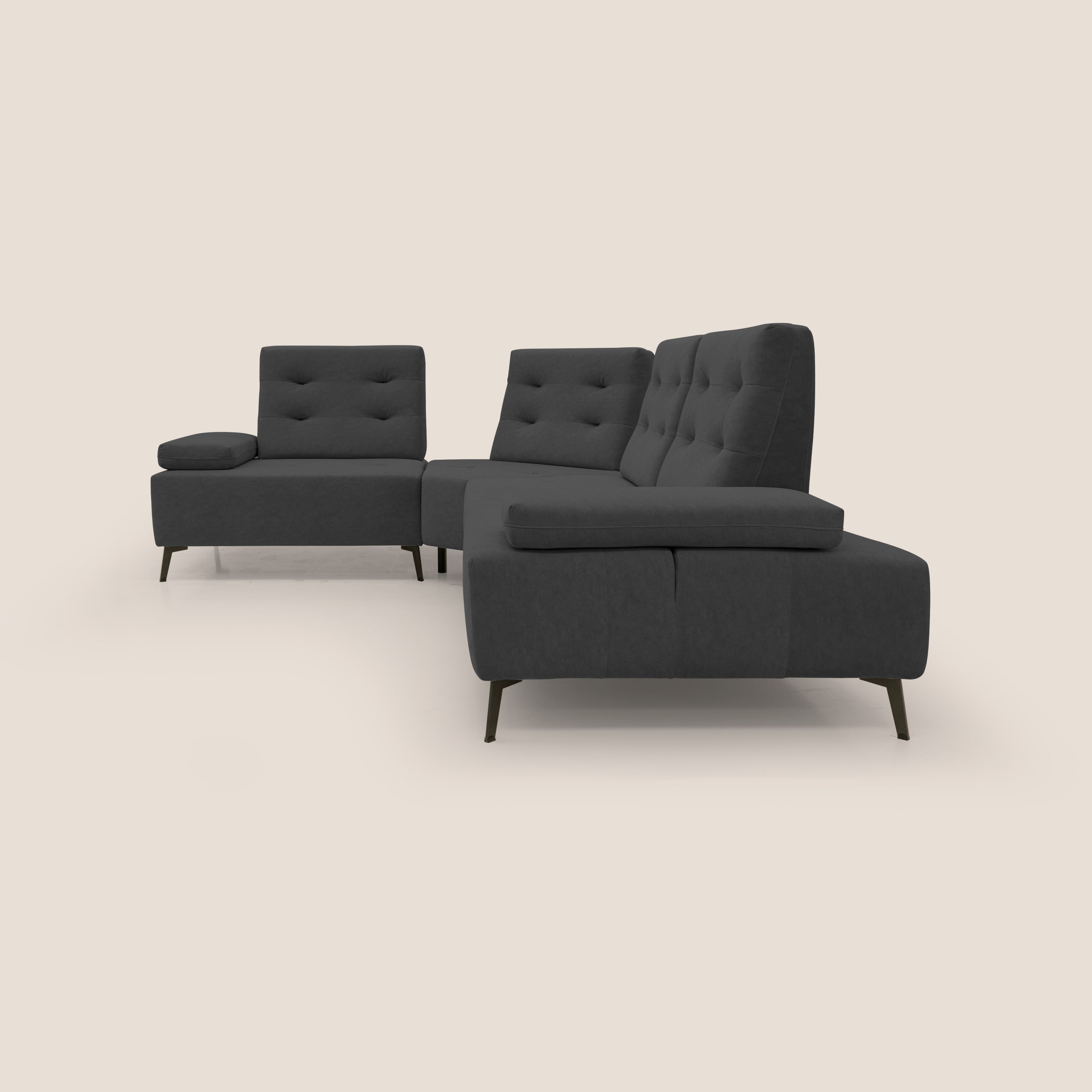 Lugano Divano angolare con schienali traslanti in microfibra effetto velluto T09 antracite - divani.store