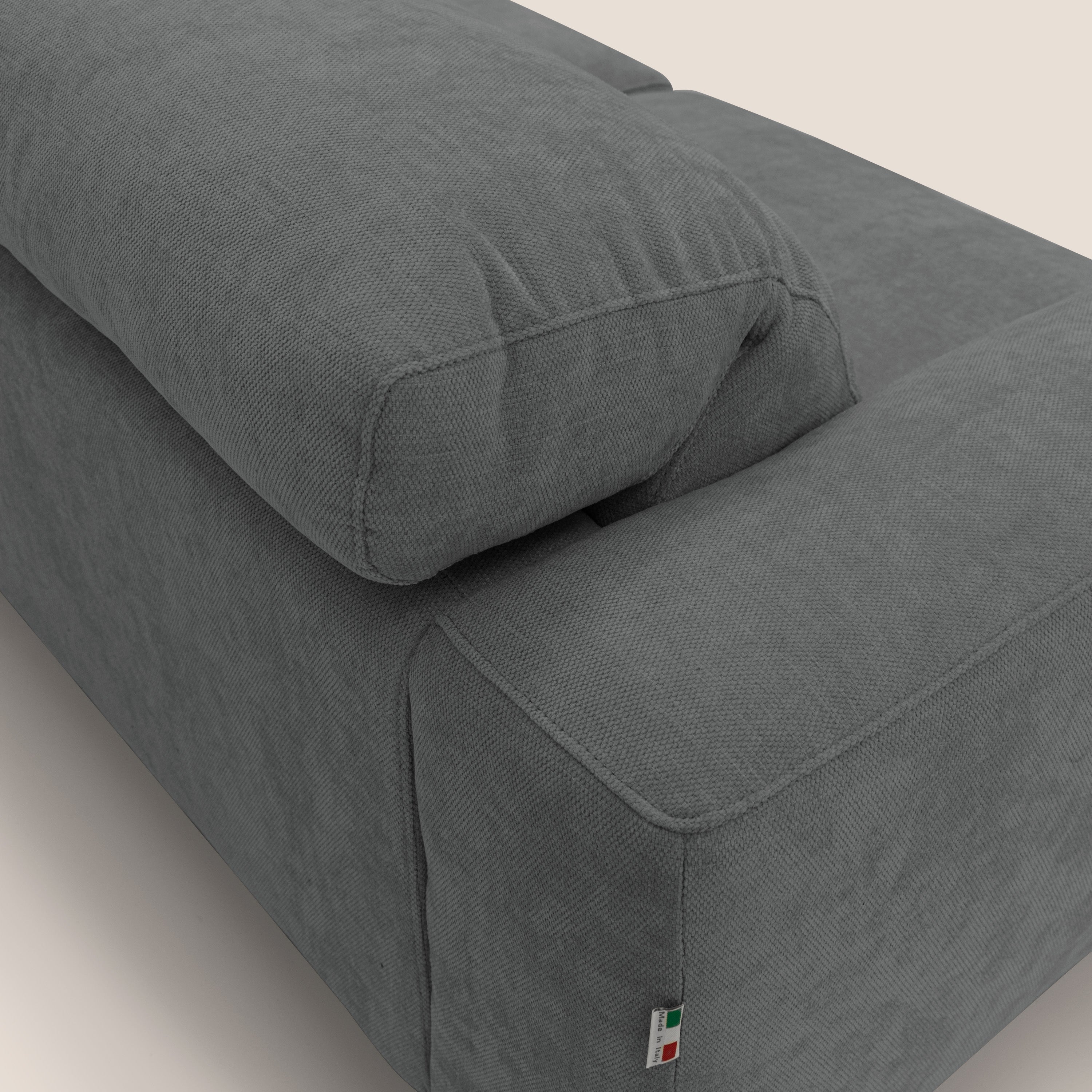 Sakura divano in piuma d'oca modulare a 3 sedute in morbido tessuto fiammato impermeabile T14 grigio - divani.store