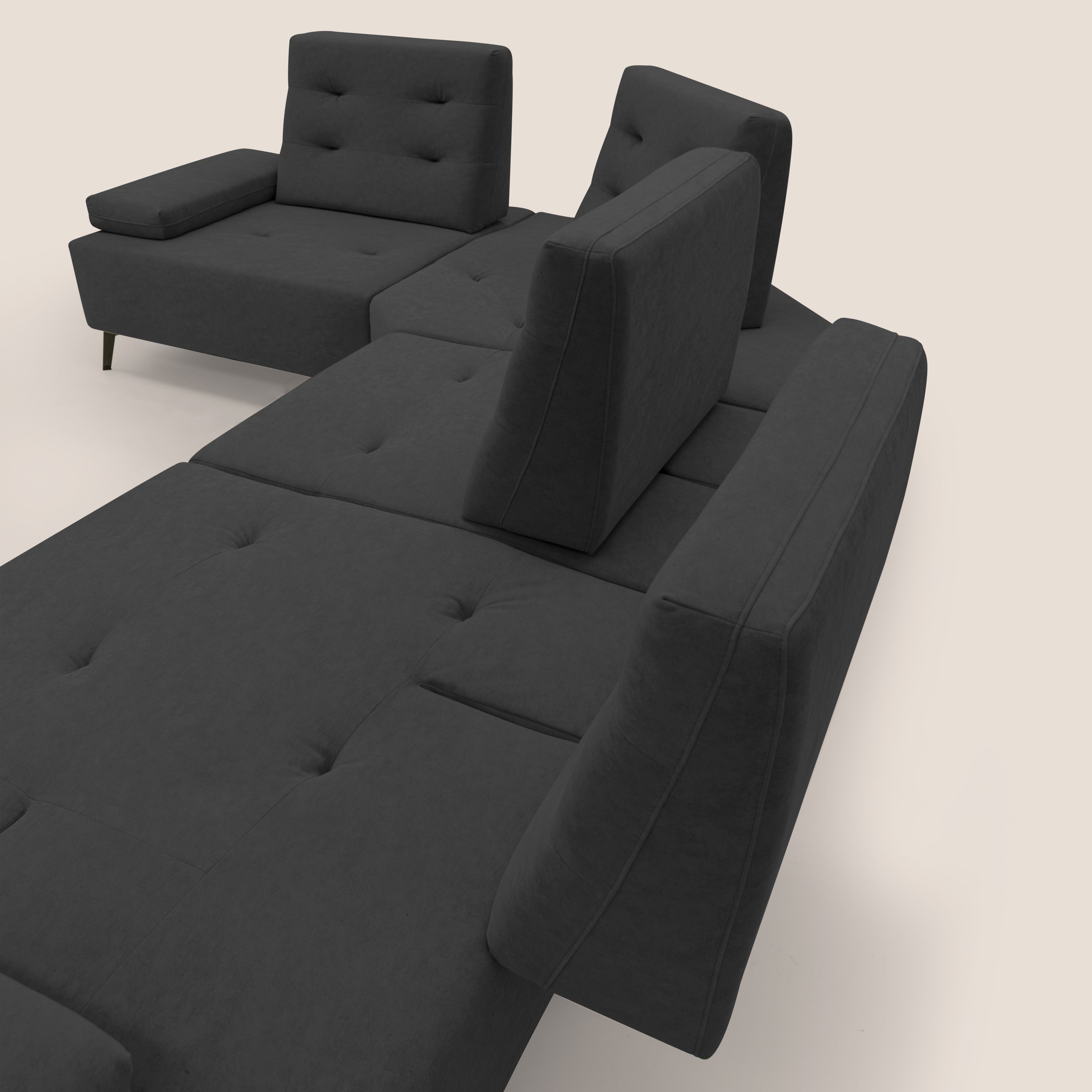 Lugano Divano angolare con schienali traslanti in microfibra effetto velluto T09 antracite - divani.store