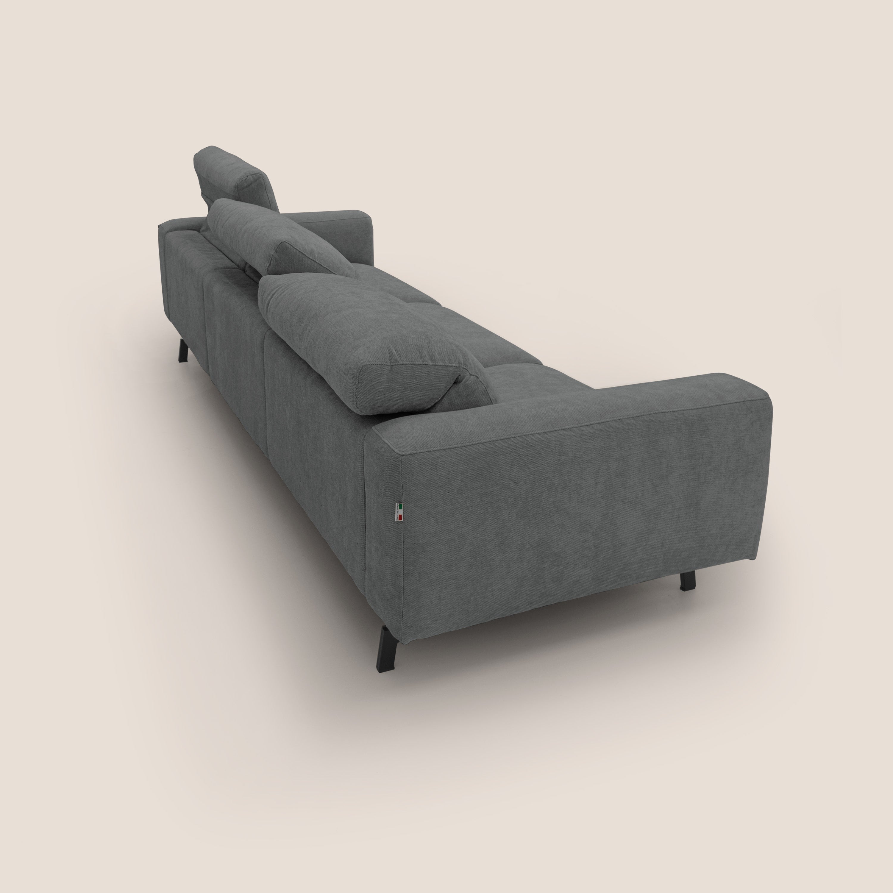 Sakura divano in piuma d'oca modulare a 3 sedute in morbido tessuto fiammato impermeabile T14 grigio - divani.store