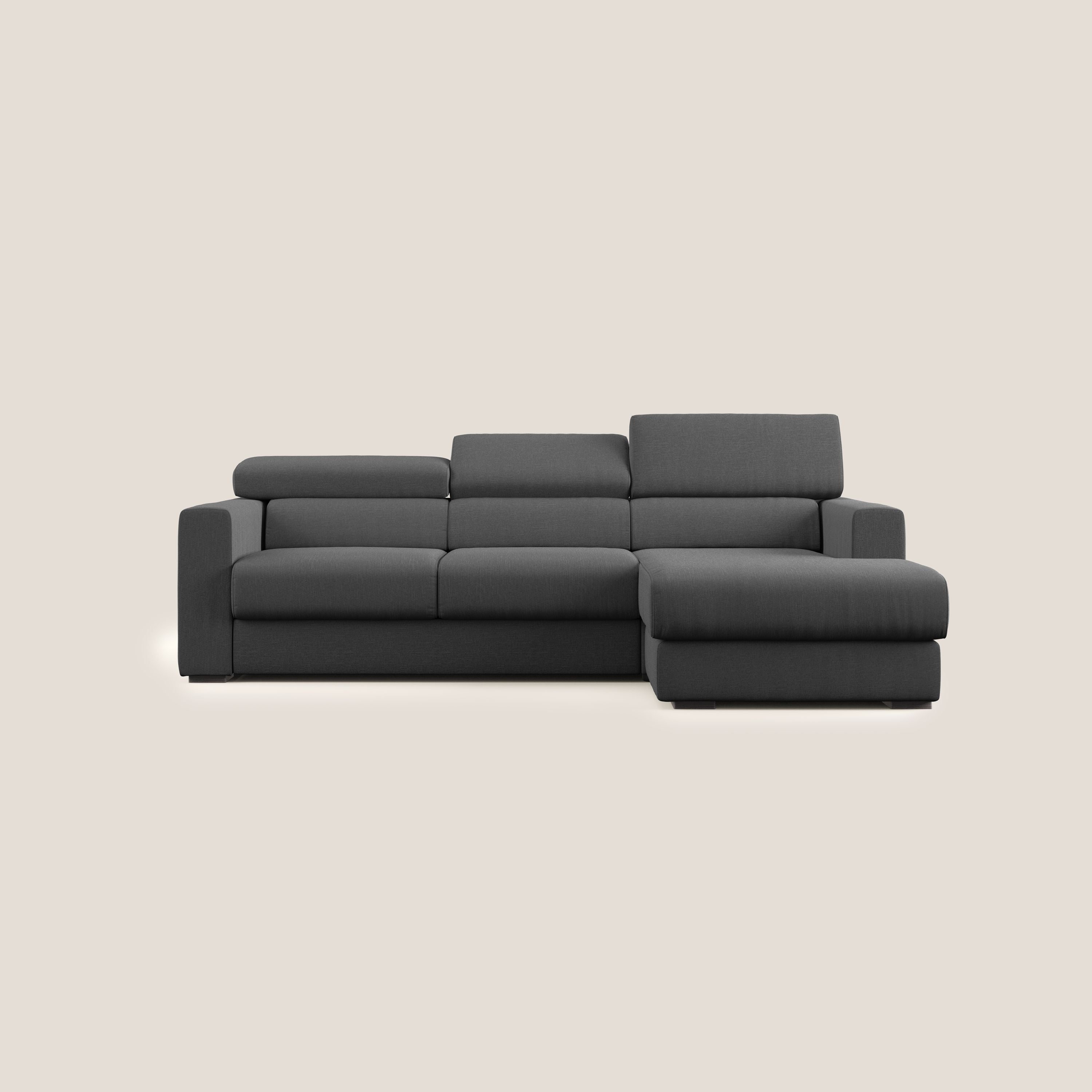 Dylan divano angolare con pouf estraibile poggiapiedi in tessuto simil cotone impermeabile T13 antracite - divani.store