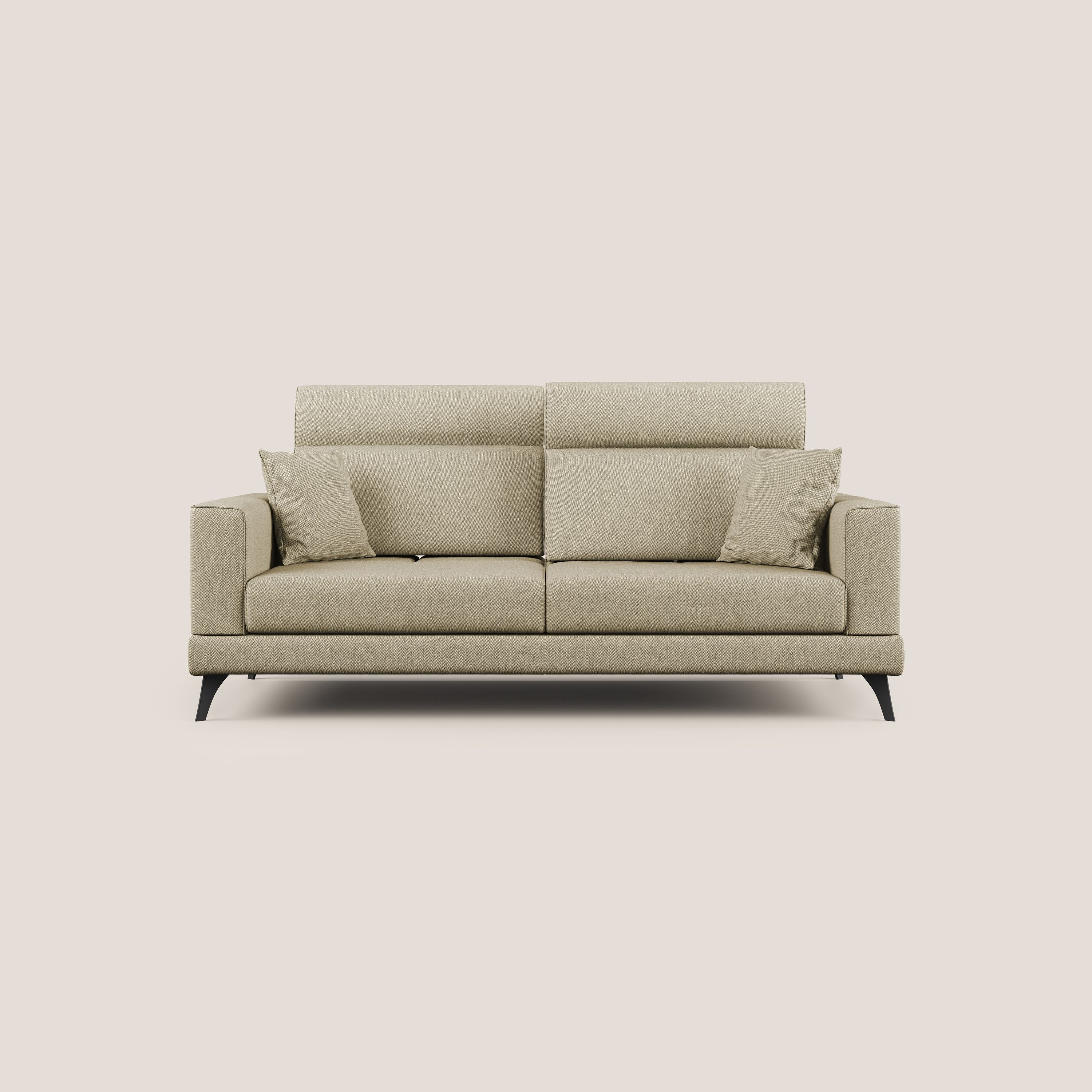 Slide Divano con schienali traslanti e poggiatesta in tessuto smacchiabile T05 cammello - divani.store