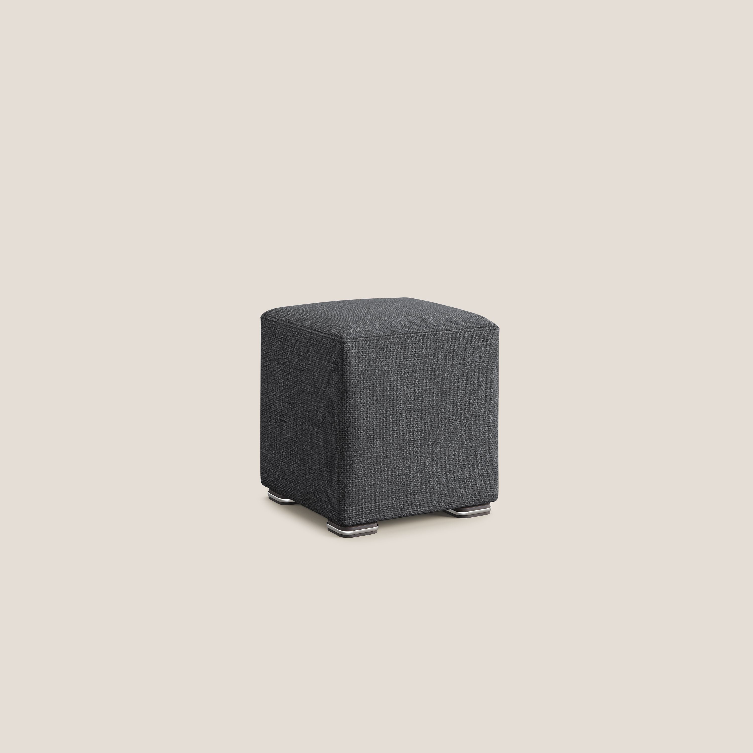 Cube pouf in morbido tessuto impermeabile ad intreccio melangiato T06 antracite - divani.store