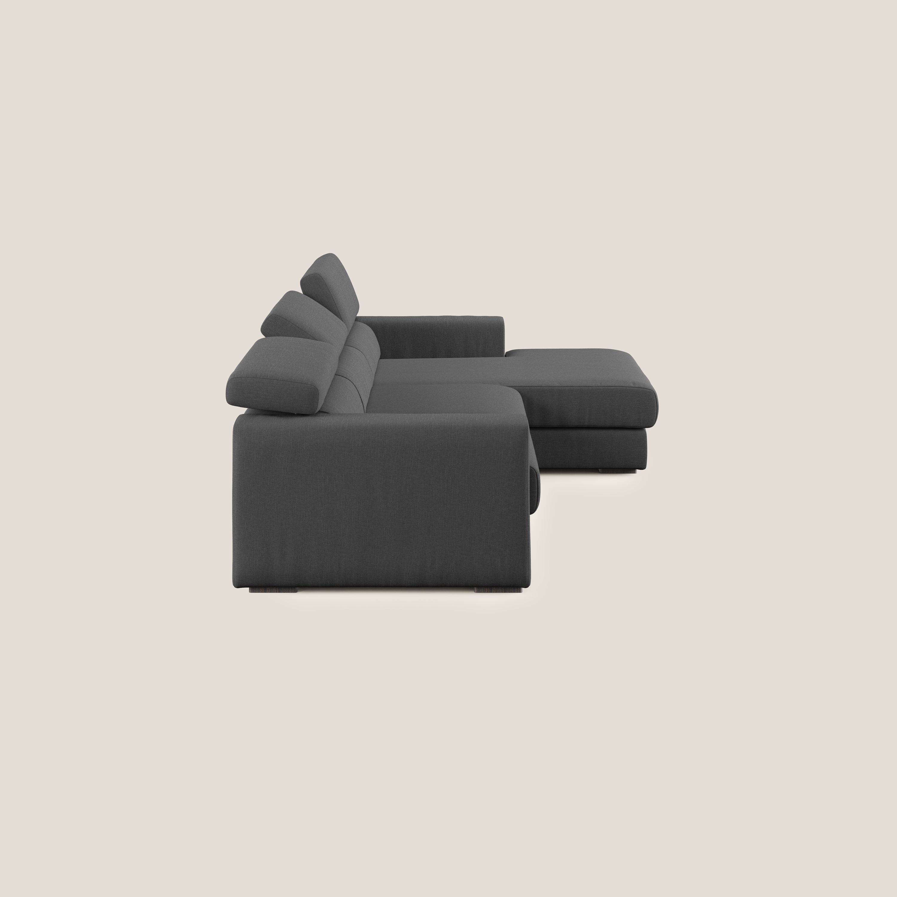 Dylan divano angolare con pouf estraibile poggiapiedi in tessuto simil cotone impermeabile T13 antracite - divani.store
