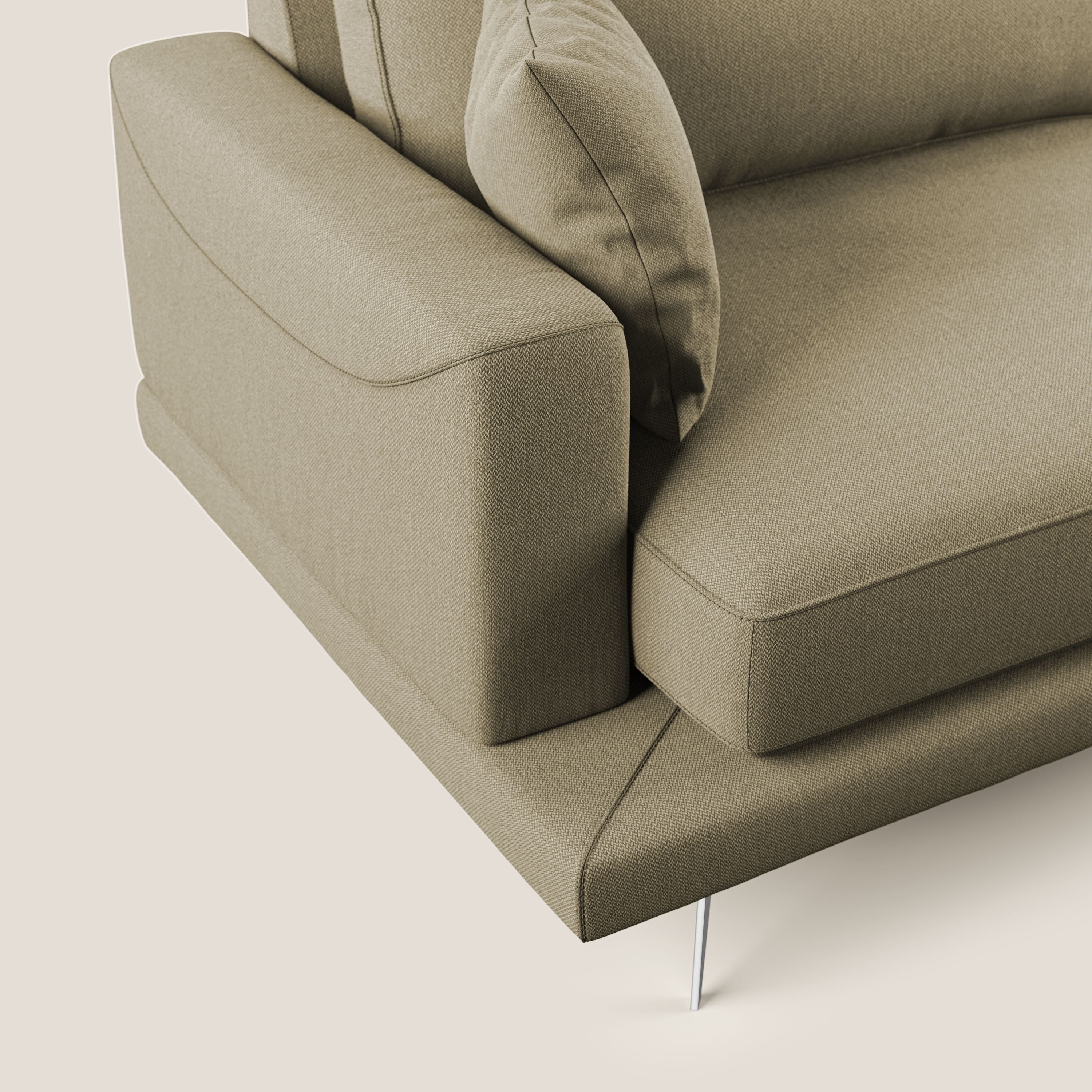 Dorian divano moderno angolare con penisola in tessuto morbido antimacchia T05 cammello - divani.store