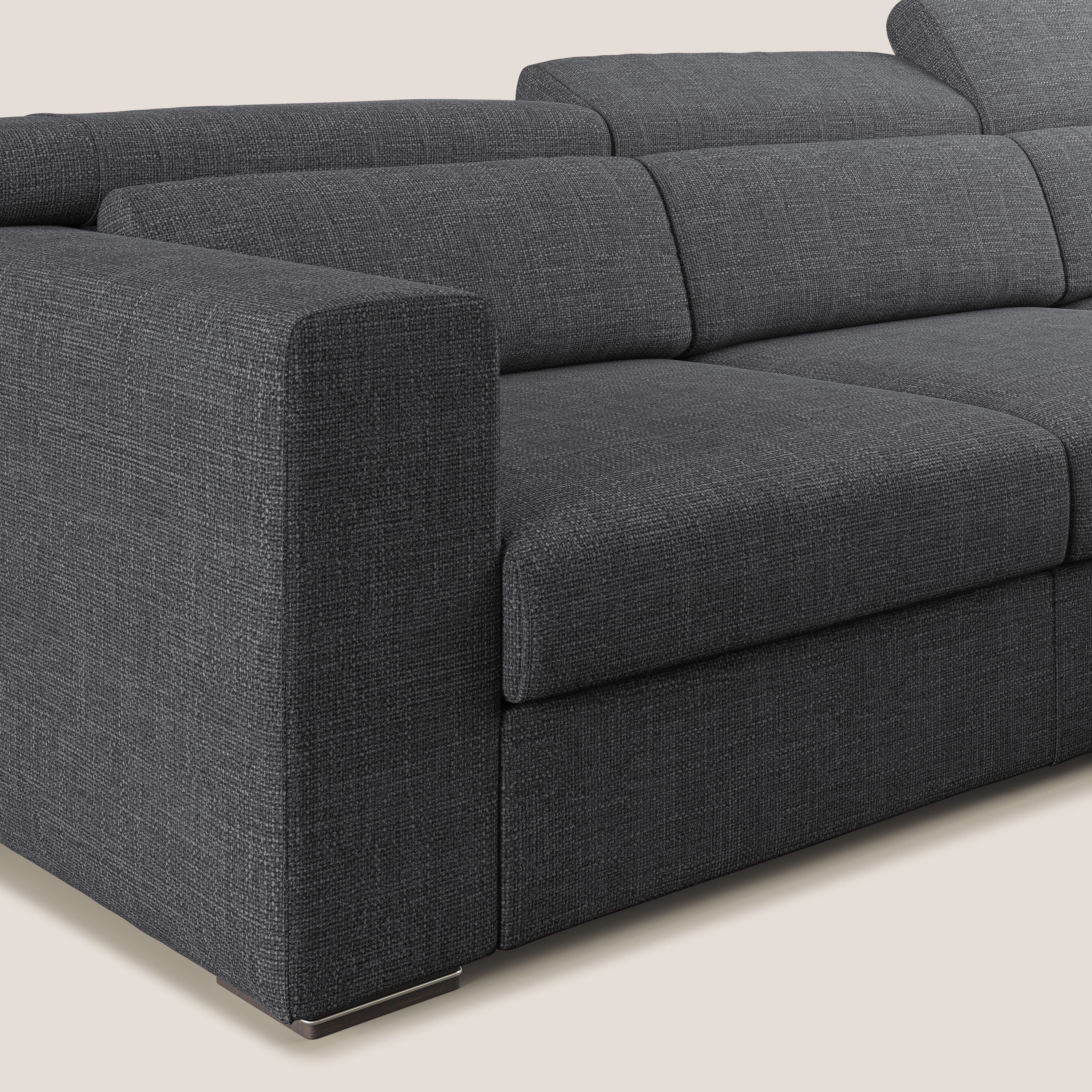 Vegas divano angolare con poggiatesta reclinabili in morbido tessuto impermeabile T06 antracite - divani.store