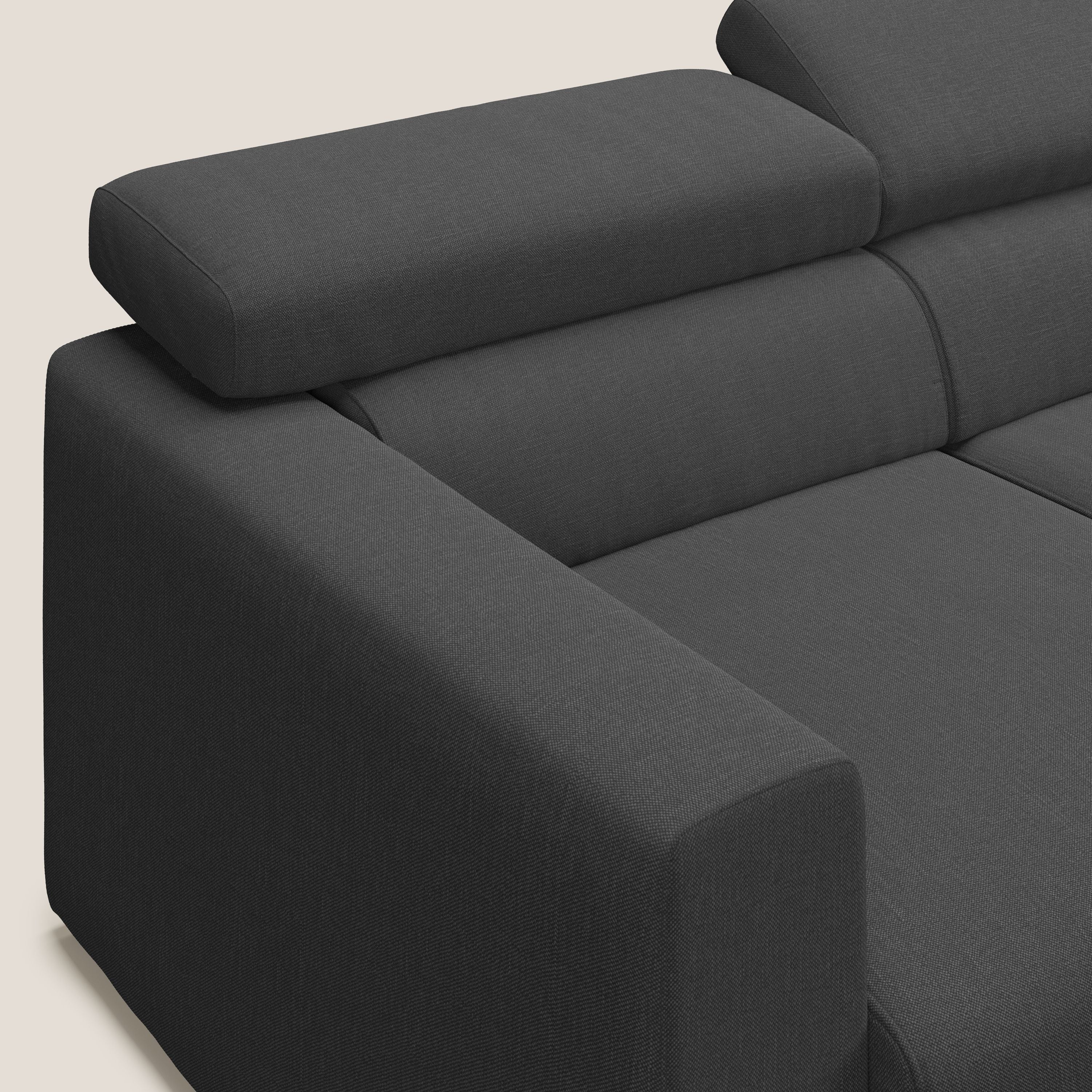 Dylan divano a 3 sedute con pouf estraibile poggiapiedi in tessuto simil cotone impermeabile T13 antracite - divani.store